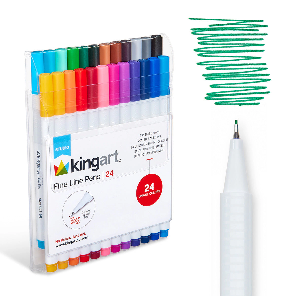 KINGART Fine Line Pens - 0.4 mm Water-Based Ink - 24 Colors