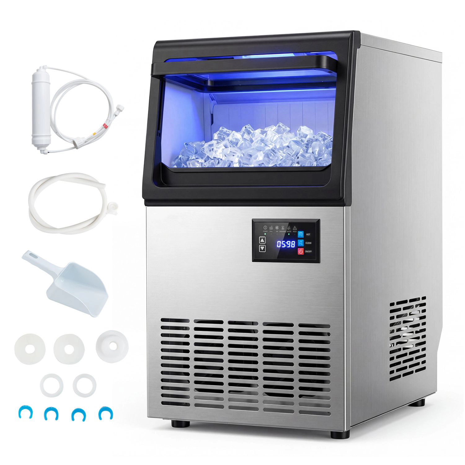 SlickBlue Black Silver Stainless Steel Ice Machine, 80 Lbs Daily