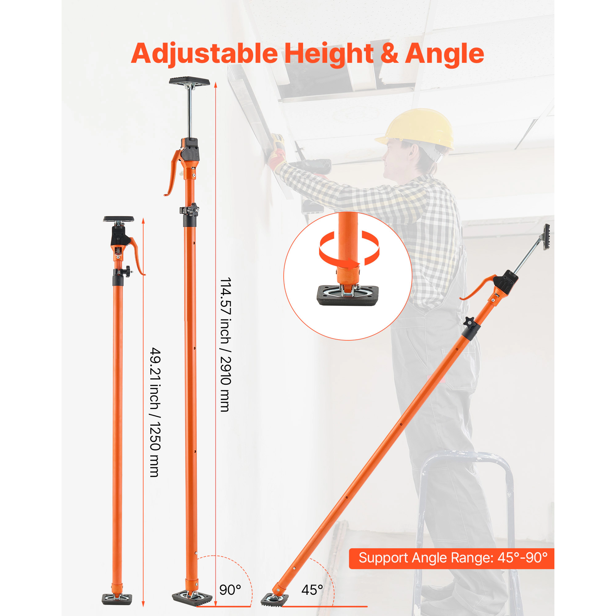HONGGE Cabinet Jack Support Pole Steel Telescopic Quick Support Rod Adjustable 3rd Hand System for Installing Cabinets