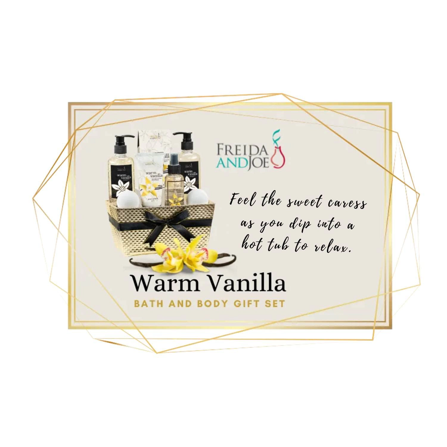 Freida and Joe Women Warm Vanilla Bath & Body Spa  Gift Set In Gold Basket