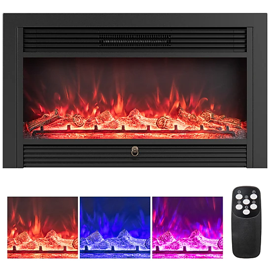 SUGIFT 33-In Recessed Electric Fireplace Insert, 5,000 BTU, Adjustable Thermostat, 750W/1,500W, 8H Timer
