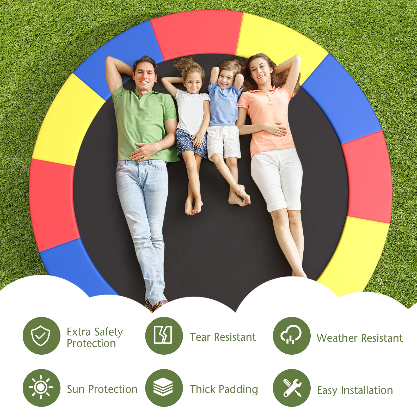 SUGIFT Waterproof Tear-Resistant Universal Trampoline Safety Pad Spring Cover 12-ft Diameter Multicolor