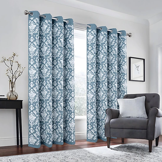 Olivia Gray 100% Polyester 190 GSM Cressida Reversible Blackout Grommet Curtain Panel 54" x 90" Blue