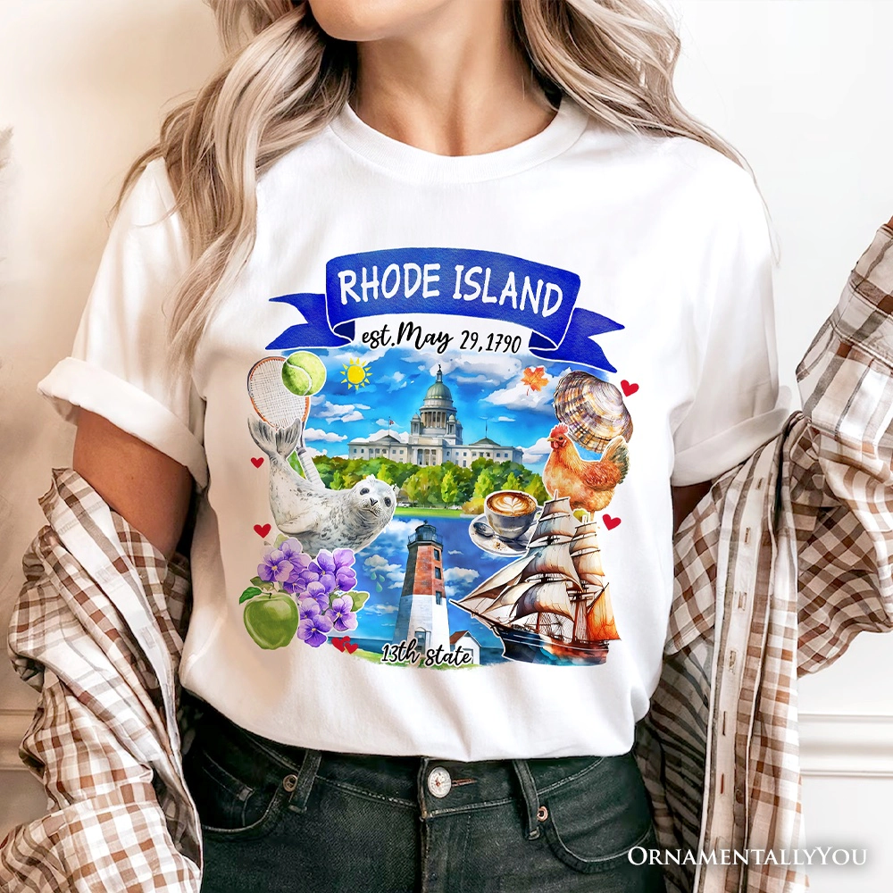 OrnamentallyYou Unisex Artistic Rhode Island State Themes And Landmarks T-Shirt
