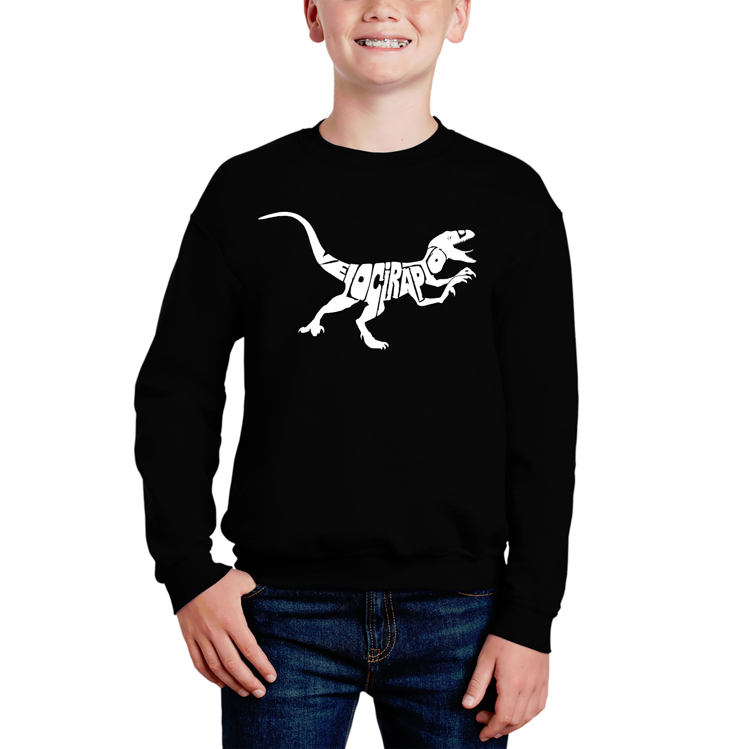LA Pop Art Boy's Word Sweatshirt - Velociraptor