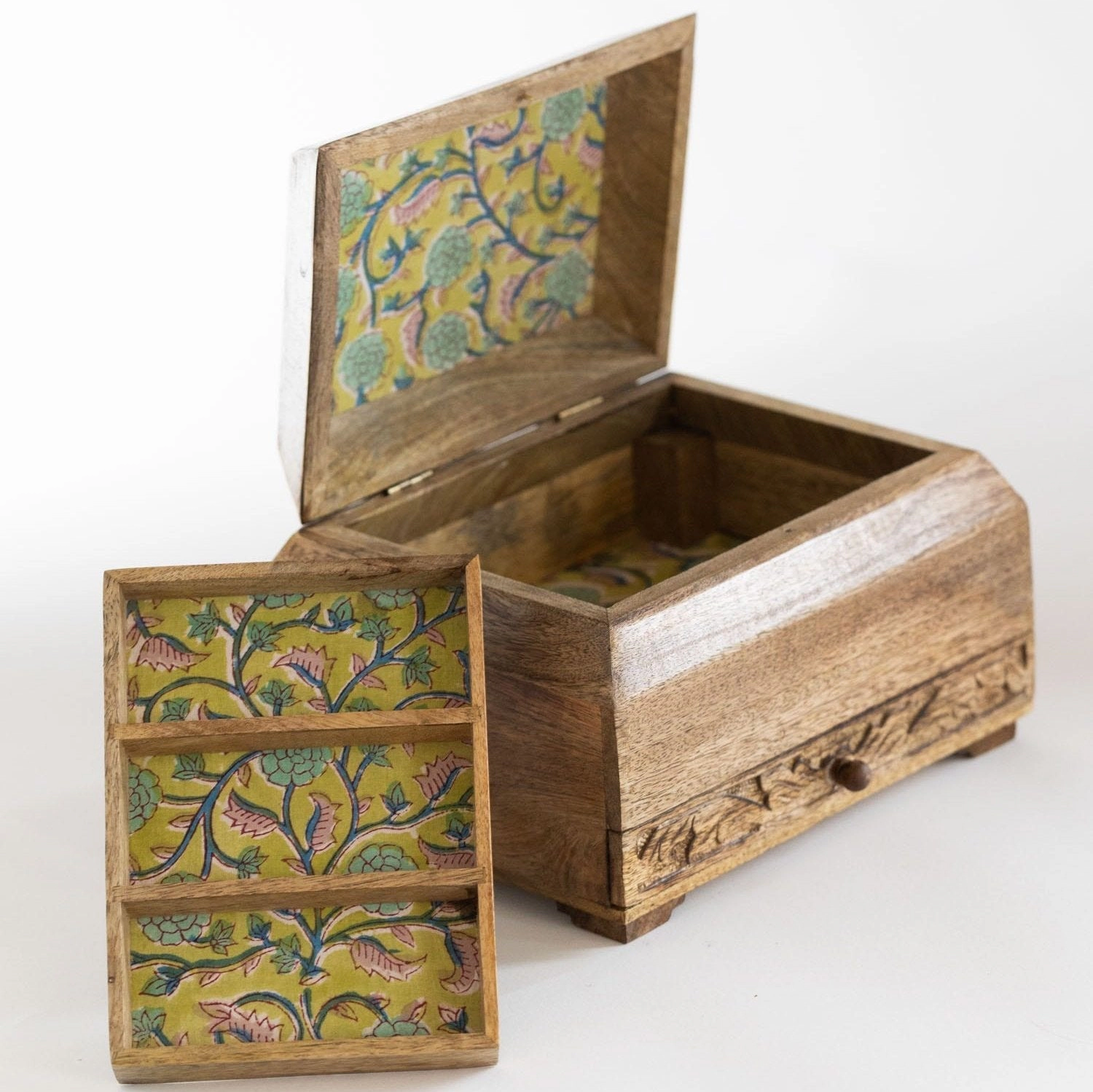 Ten Thousand Villages Phoolon Mango Wood Jewelry Box