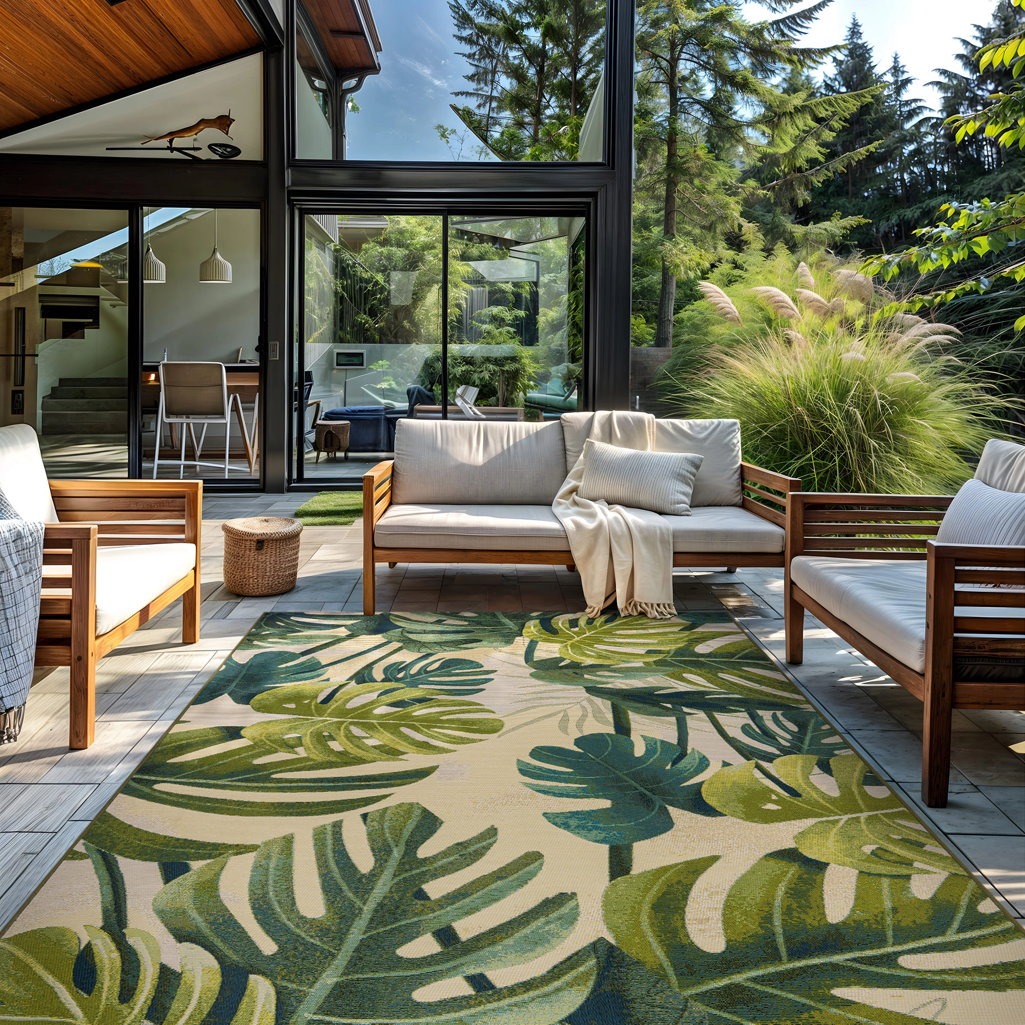 World Rug Gallery Monstera Palm Leaf Indoor/Outdoor Area Rug, Easy-Clean Patio Rug
