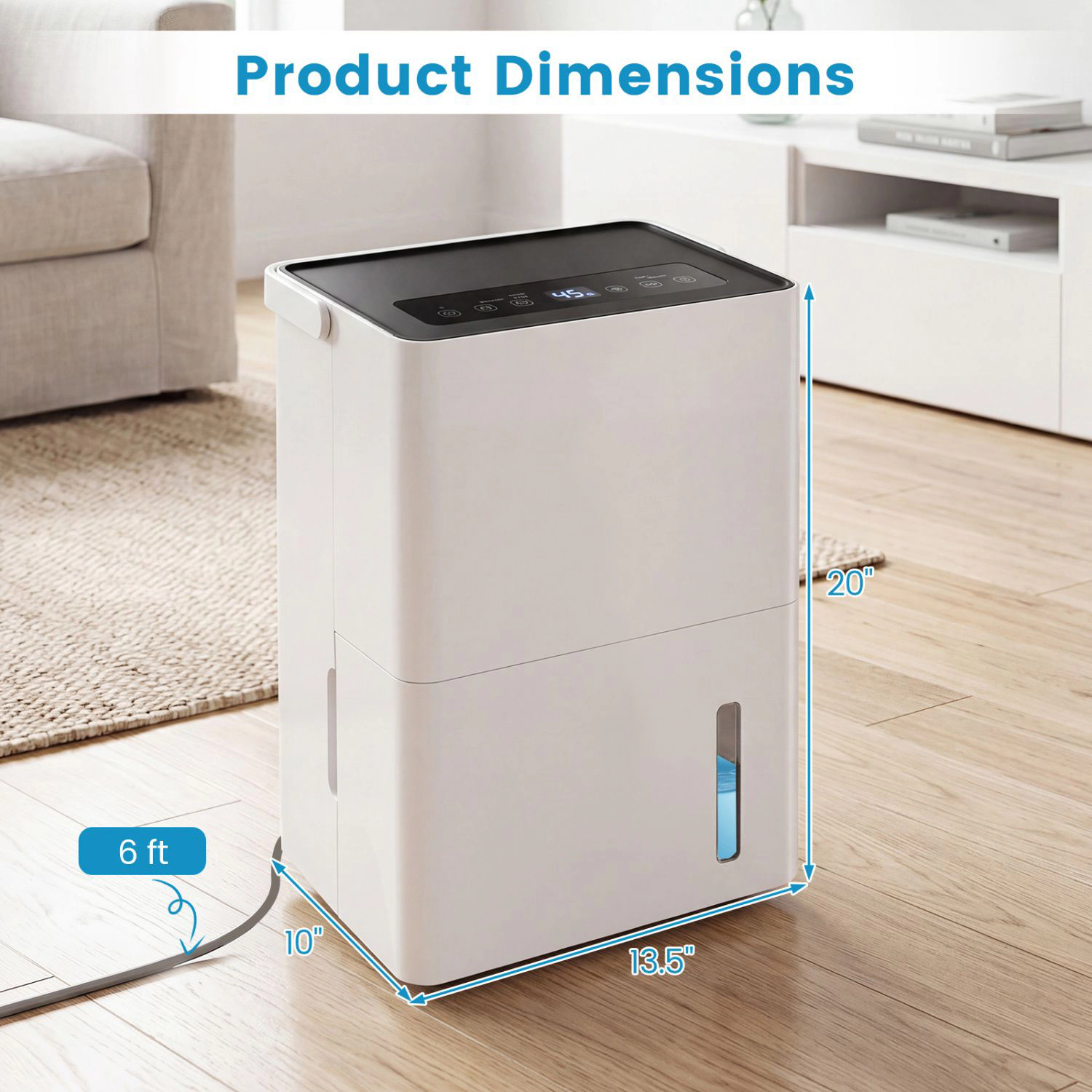 SlickBlue Portable Dehumidifier with Humidity Control and Continuous Drainage