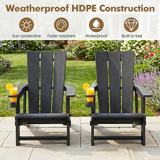 SUGIFT Gray HDPE Outdoor Adirondack Chair with Cup Holder and Curved Backrest 26.5-in W 31.5-in D 36.5-in H