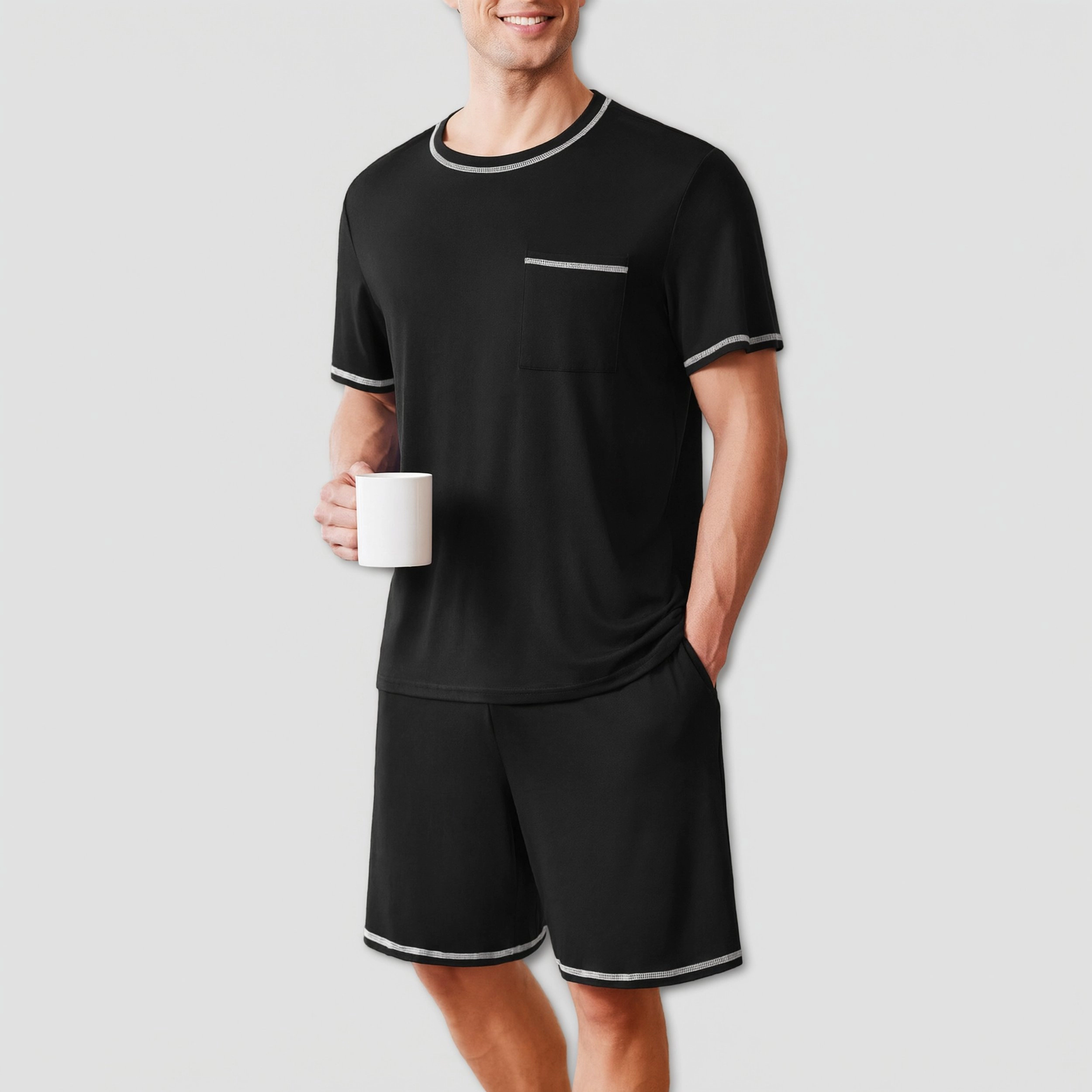 Ekouaer Men's Pajamas Set Soft Sleepwear lightweight 2 Piece Shorts