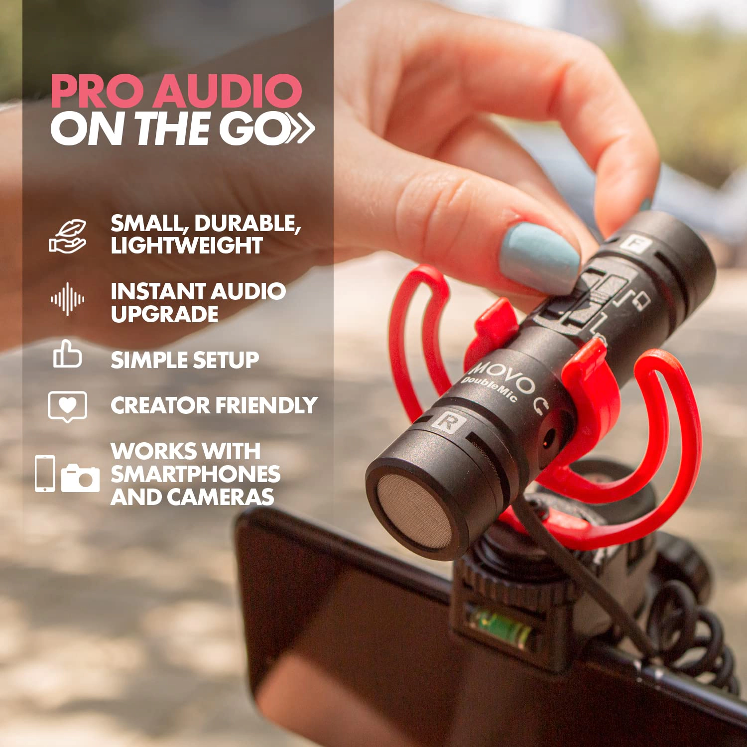 Movo DoubleMic V2 Two-Sided Shotgun Mic for Camera Vlogging