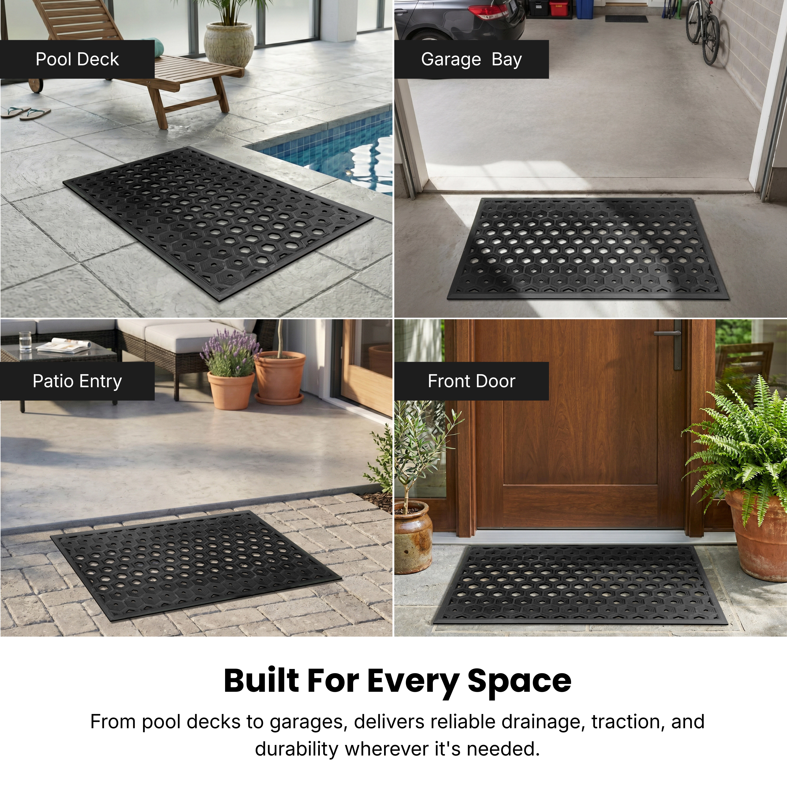 A1 Home Collections Subhera Collection Heavy Duty Rubber Outdoor Doormat, Non-Slip Dirt Trapper Entry Mat, 36 x 60 Inch