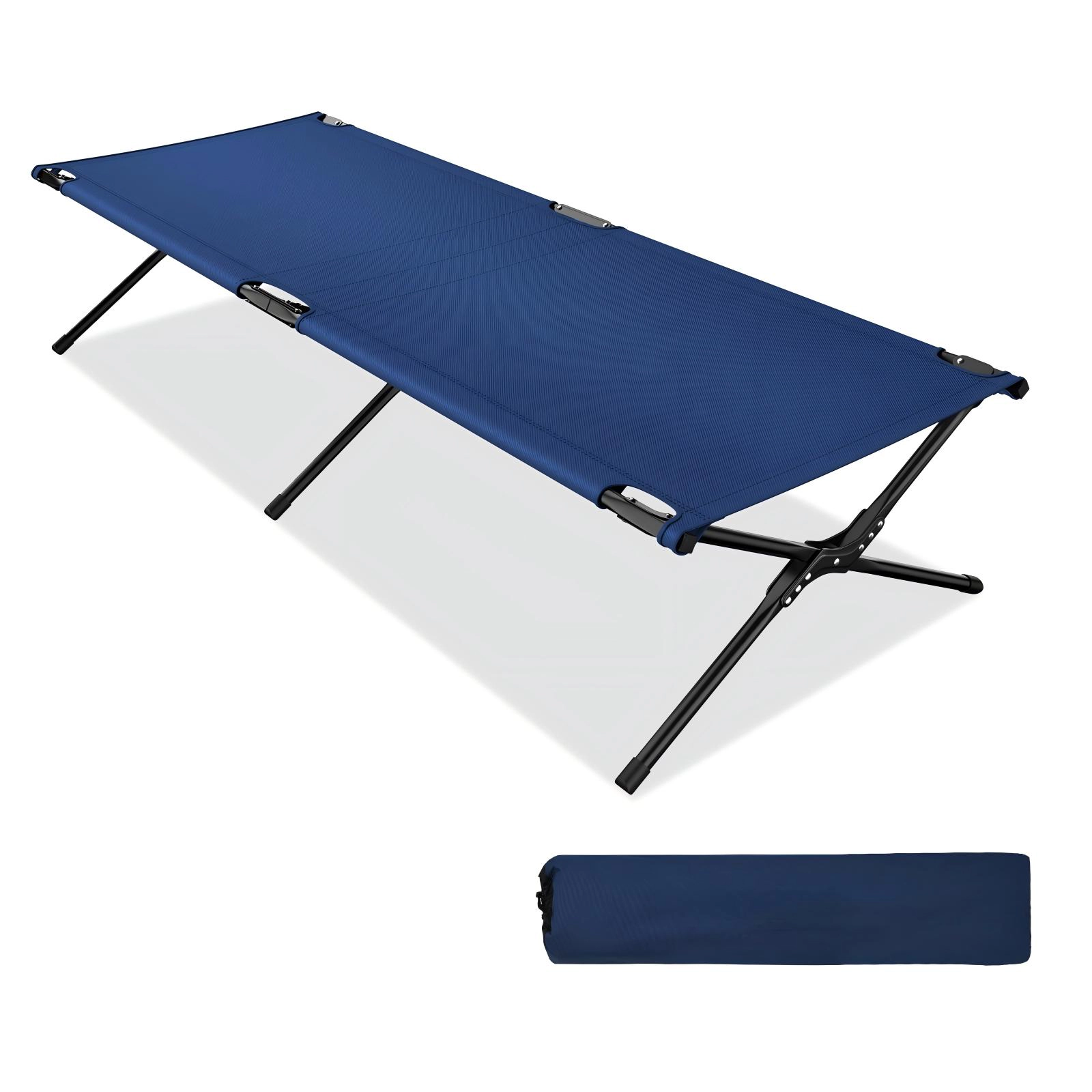 SUGIFT Iron X-Leg Folding Camping Cot Portable Bed 600D Oxford 300-lb Capacity 26.5-in Wide 6-in High Blue/Gray