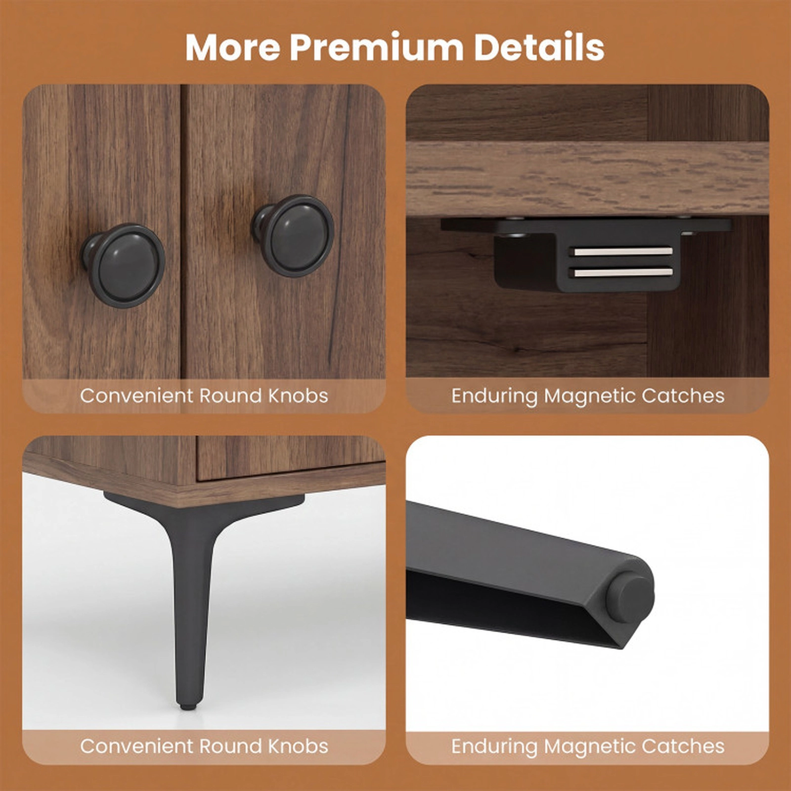 SUGIFT Walnut 68.5-in Tall Bookshelf with Storage Cabinet Doors Open Display Shelves and Metal Legs for Study