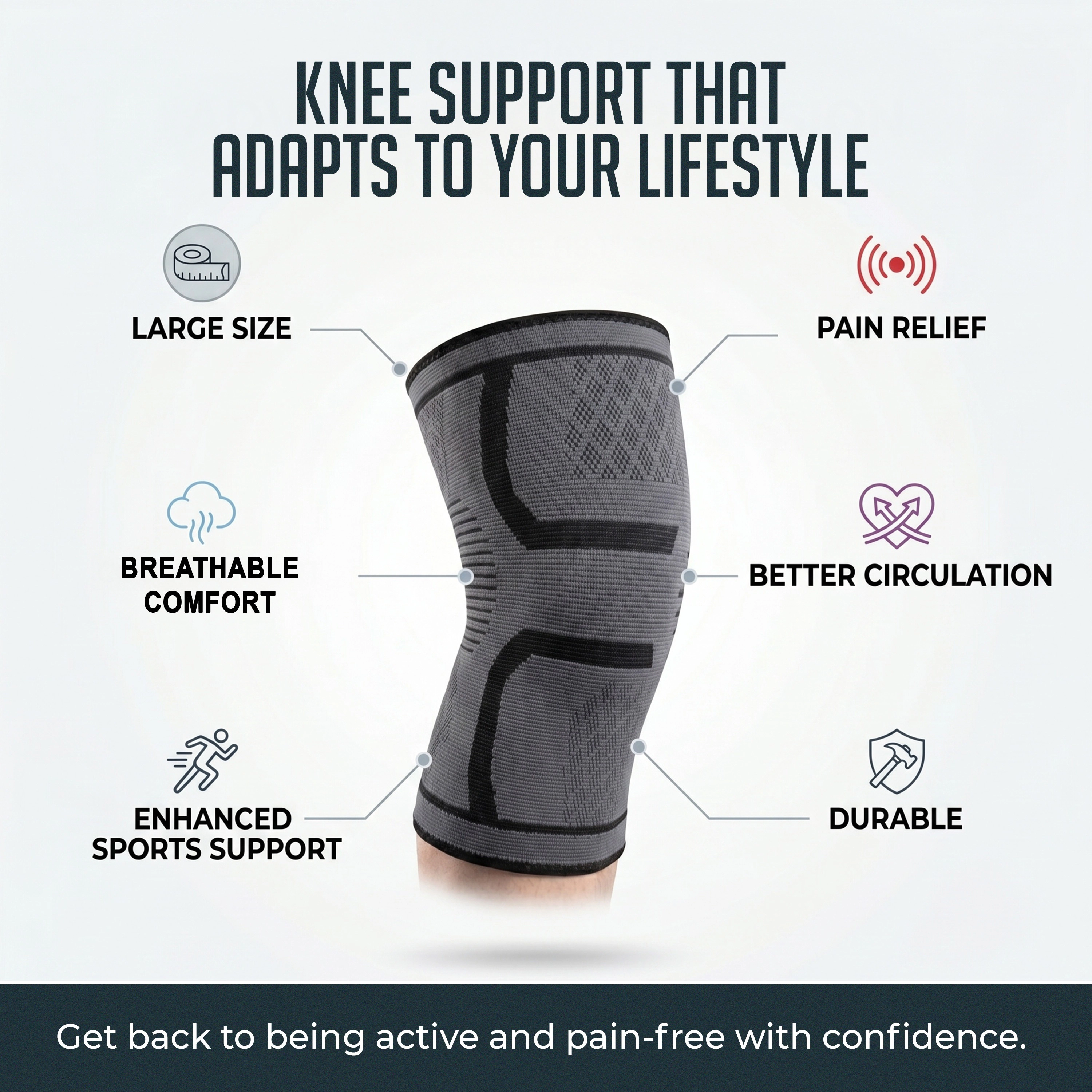 Luminuxe Compression Knee Brace 2 Pack Knee Support Sleeves for Running, Arthritis, Breathable Sports Knee Braces Large