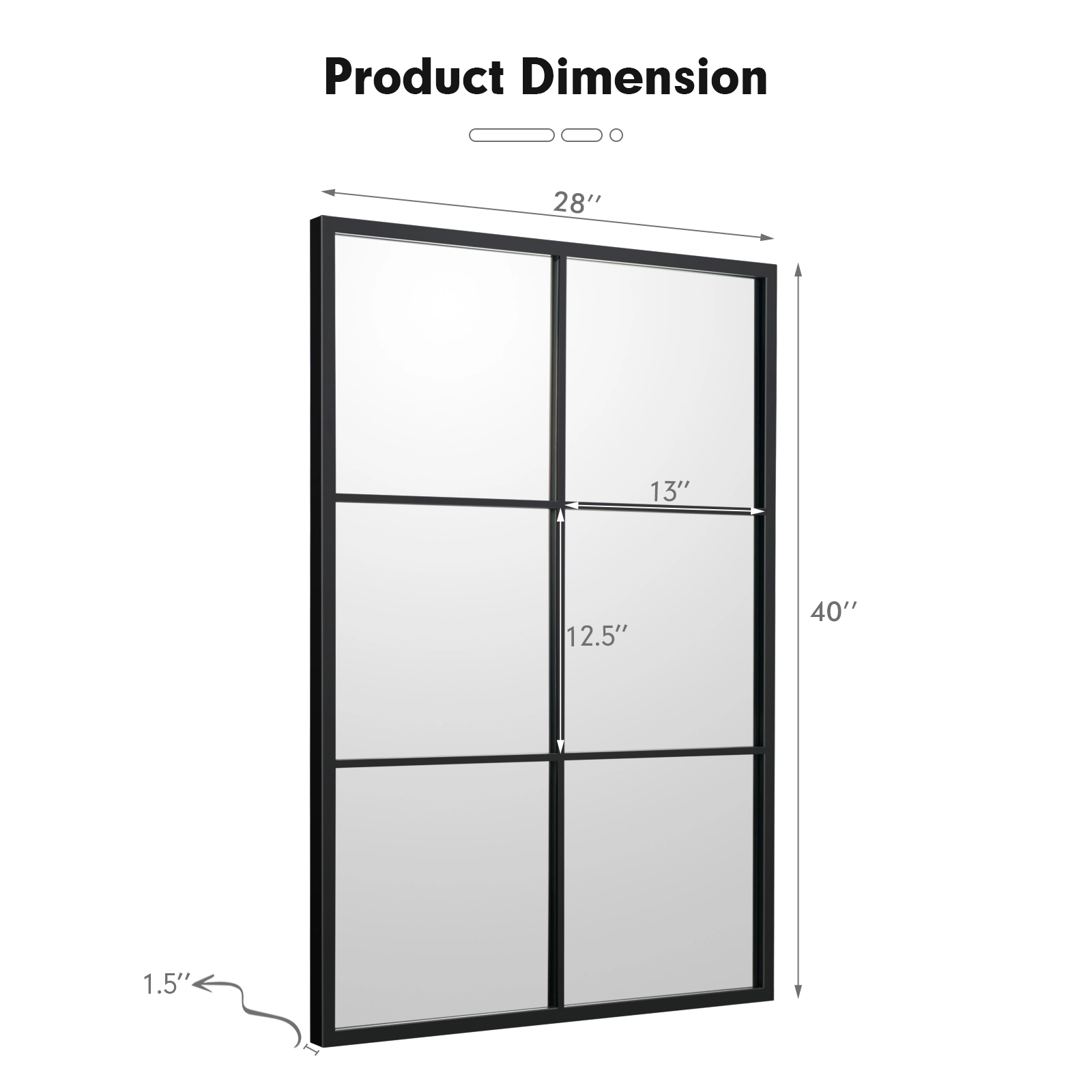 SUGIFT Black 28-in x 40-in Window Pane Wall Mirror with Metal Frame and 3-Layer Rustproof Backing