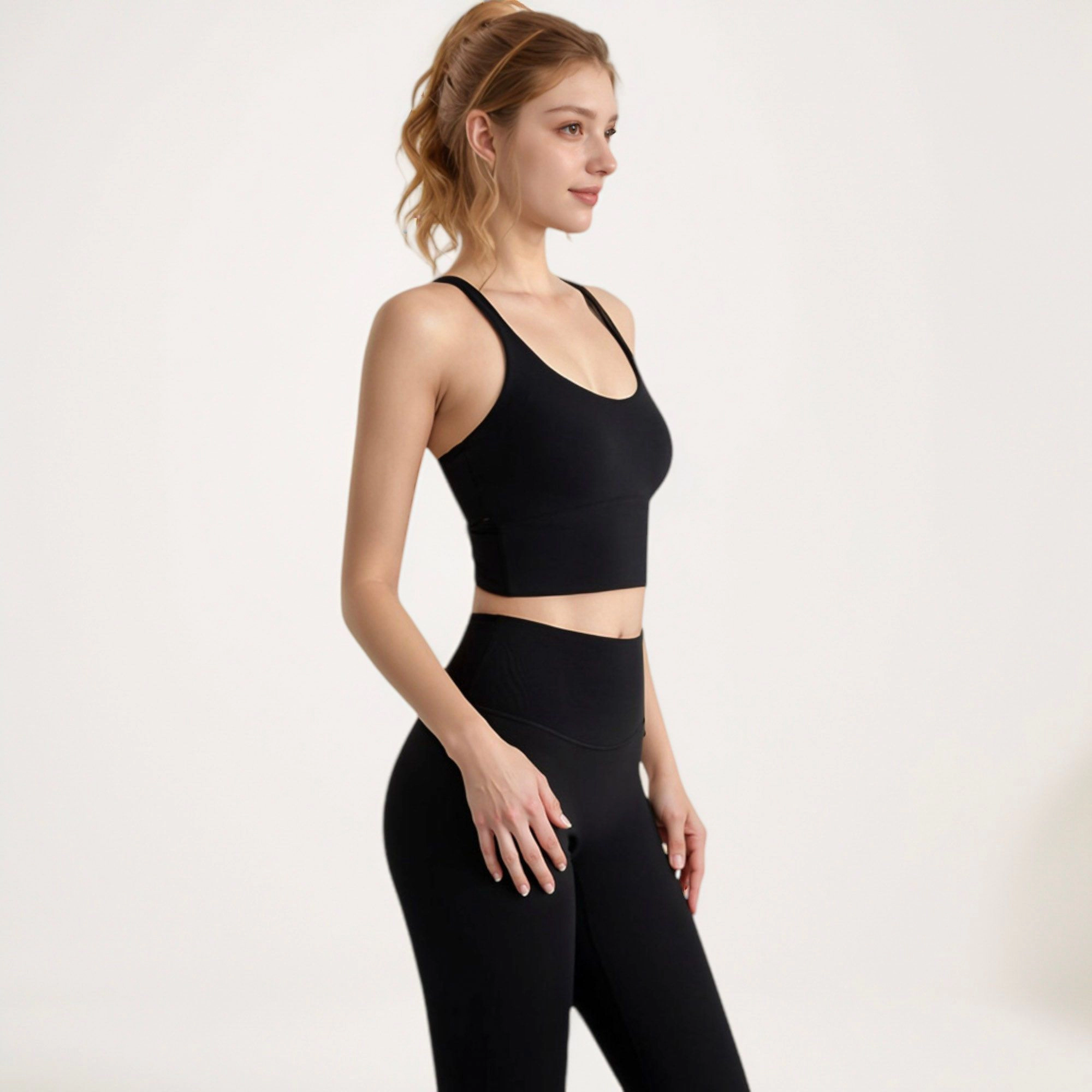 Anna-Kaci Women's Longline Sports Bra with Scoop Neck and Thin Strap Design for Yoga Low Impact Workouts