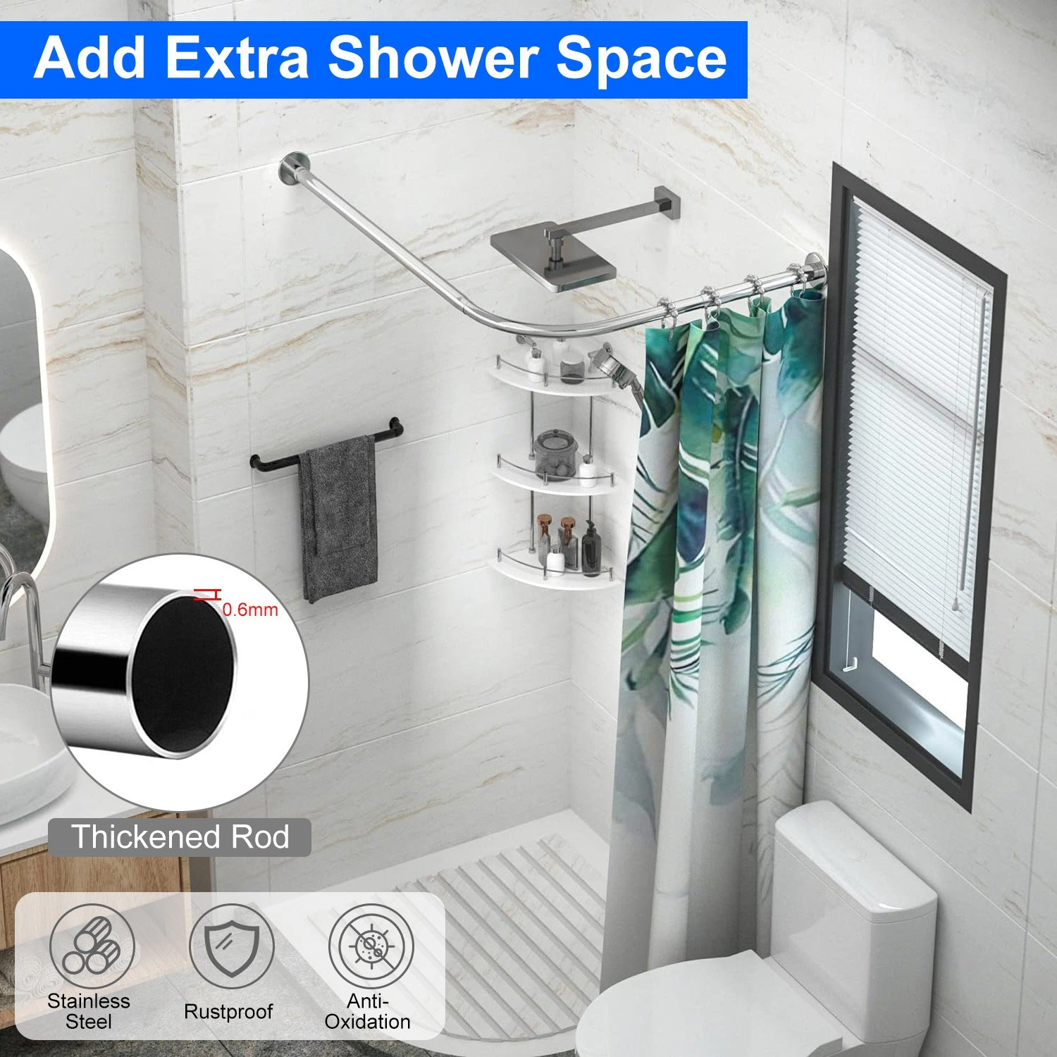 GBruno Stainless Steel L-Shaped Shower Curtain Rod