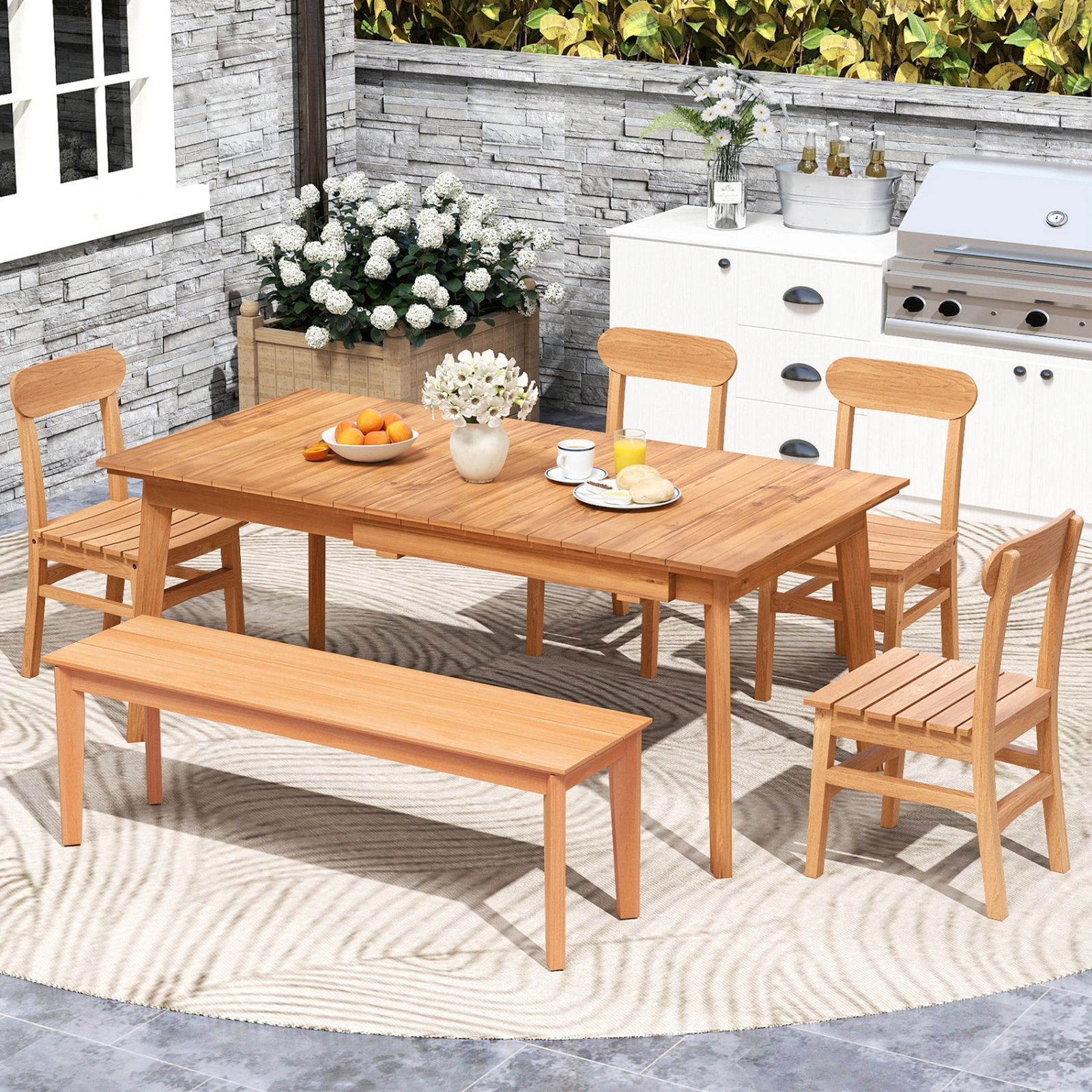 SUGIFT Teak Wood Armless Patio Dining Chair with Slatted Seat 220-Lb Capacity 18-in Seat Height Natural