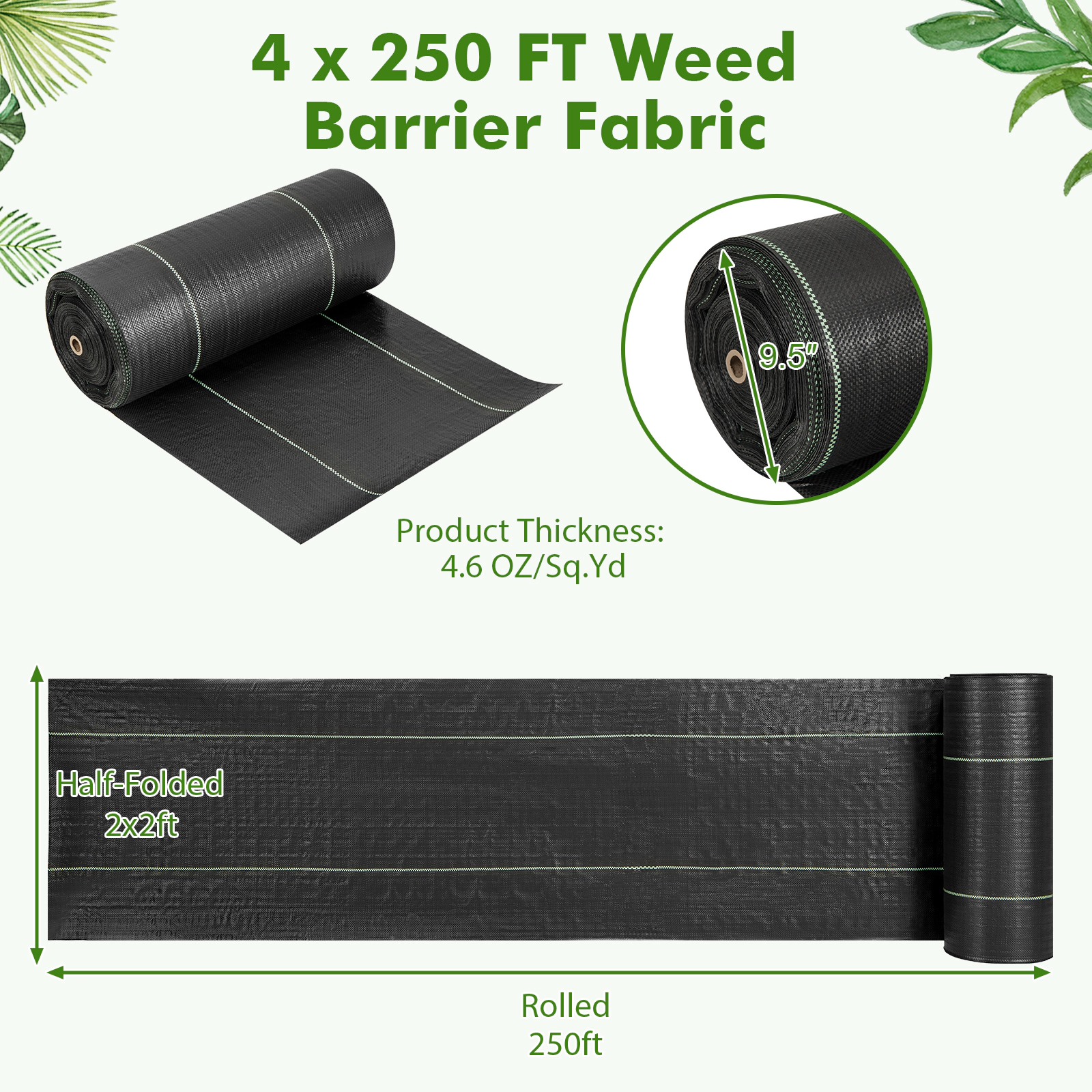SUGIFT Woven PP Weed Barrier Landscape Fabric Roll Black
