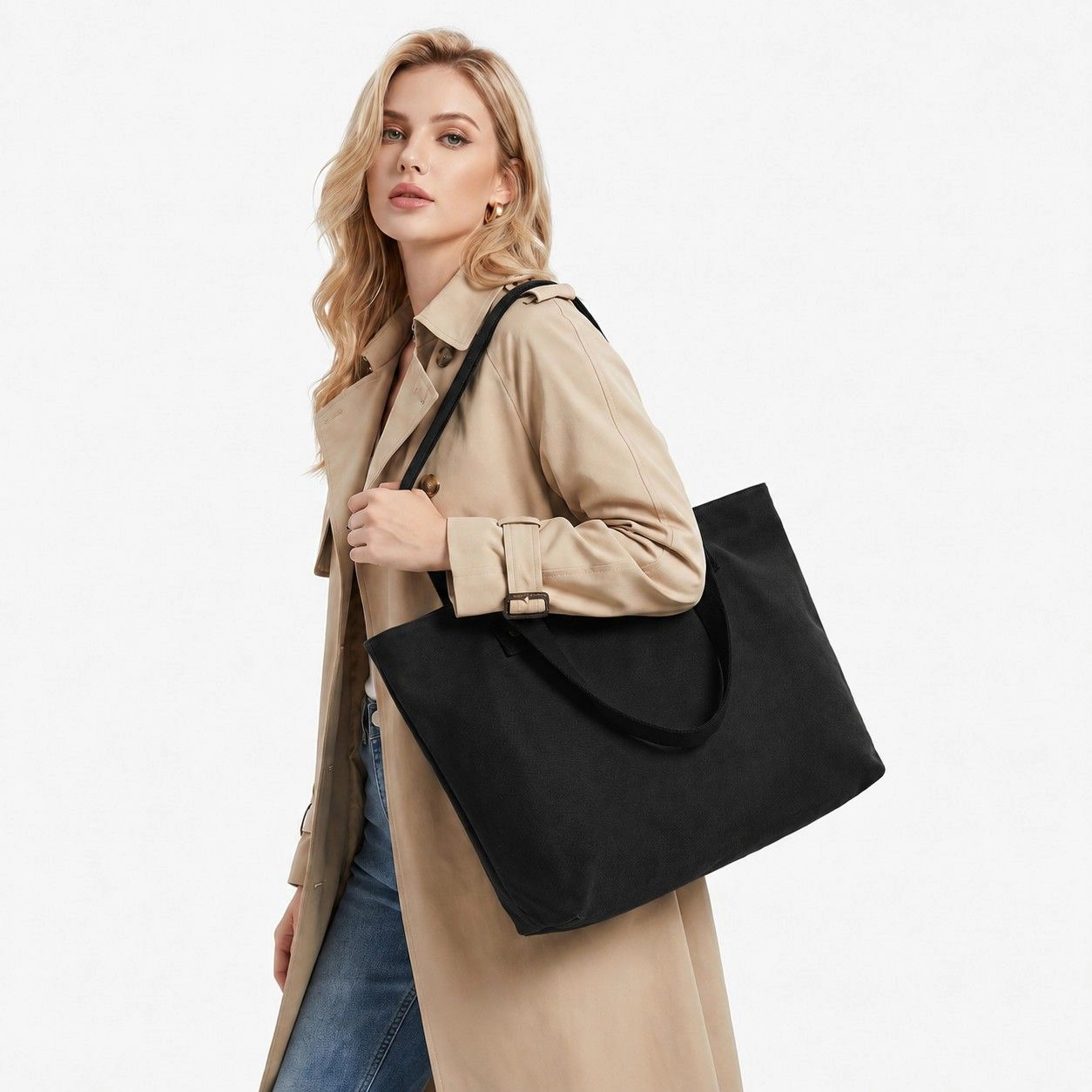Alilang Women's Large Canvas Tote Bag with Zip Closure Shoulder Straps for Work and Travel, Olive Green