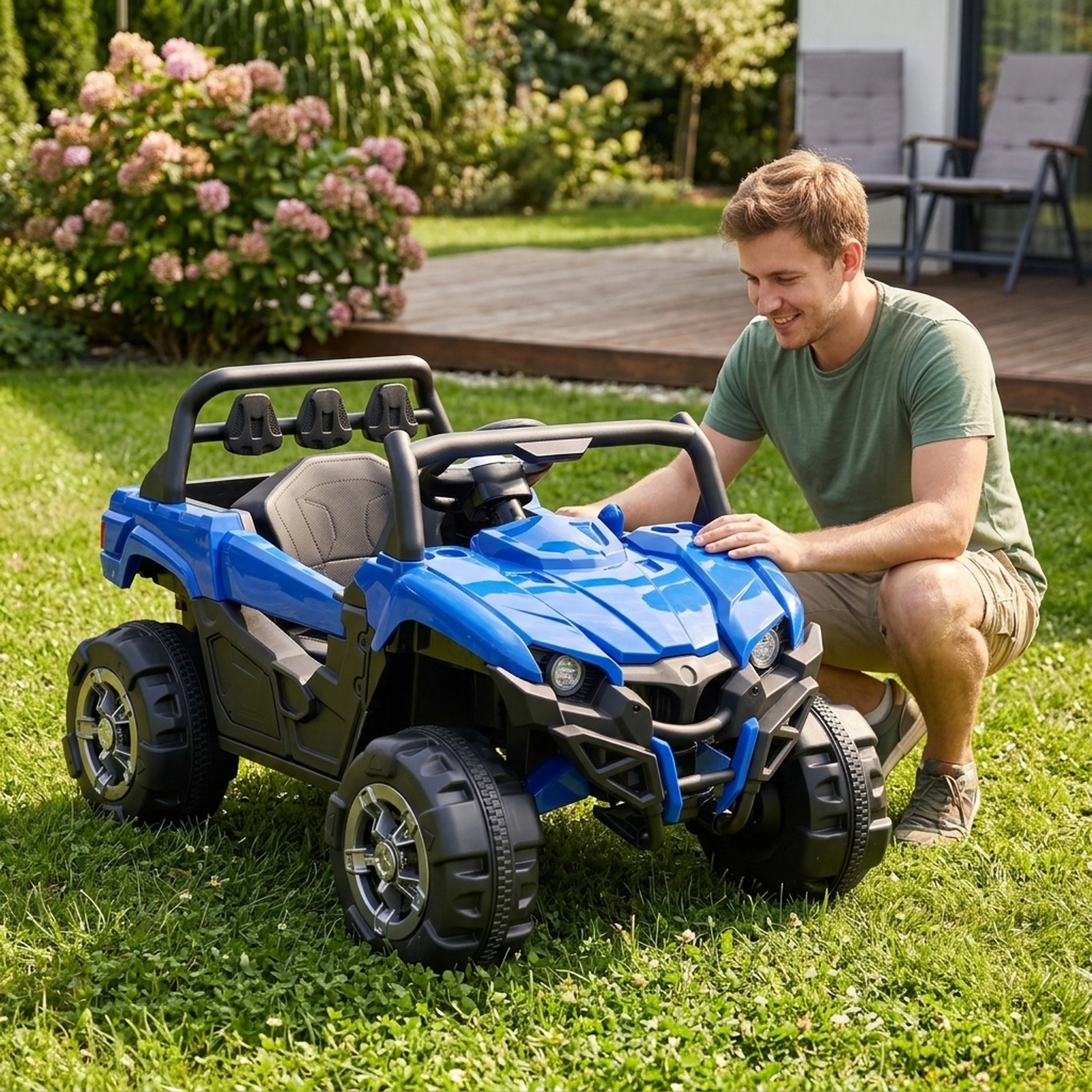 12V Kids Ride On Car Blue Electric Vehicle Parent Remote 3 Speeds Rear Storage Learning Sounds LED Lights Ages 3+