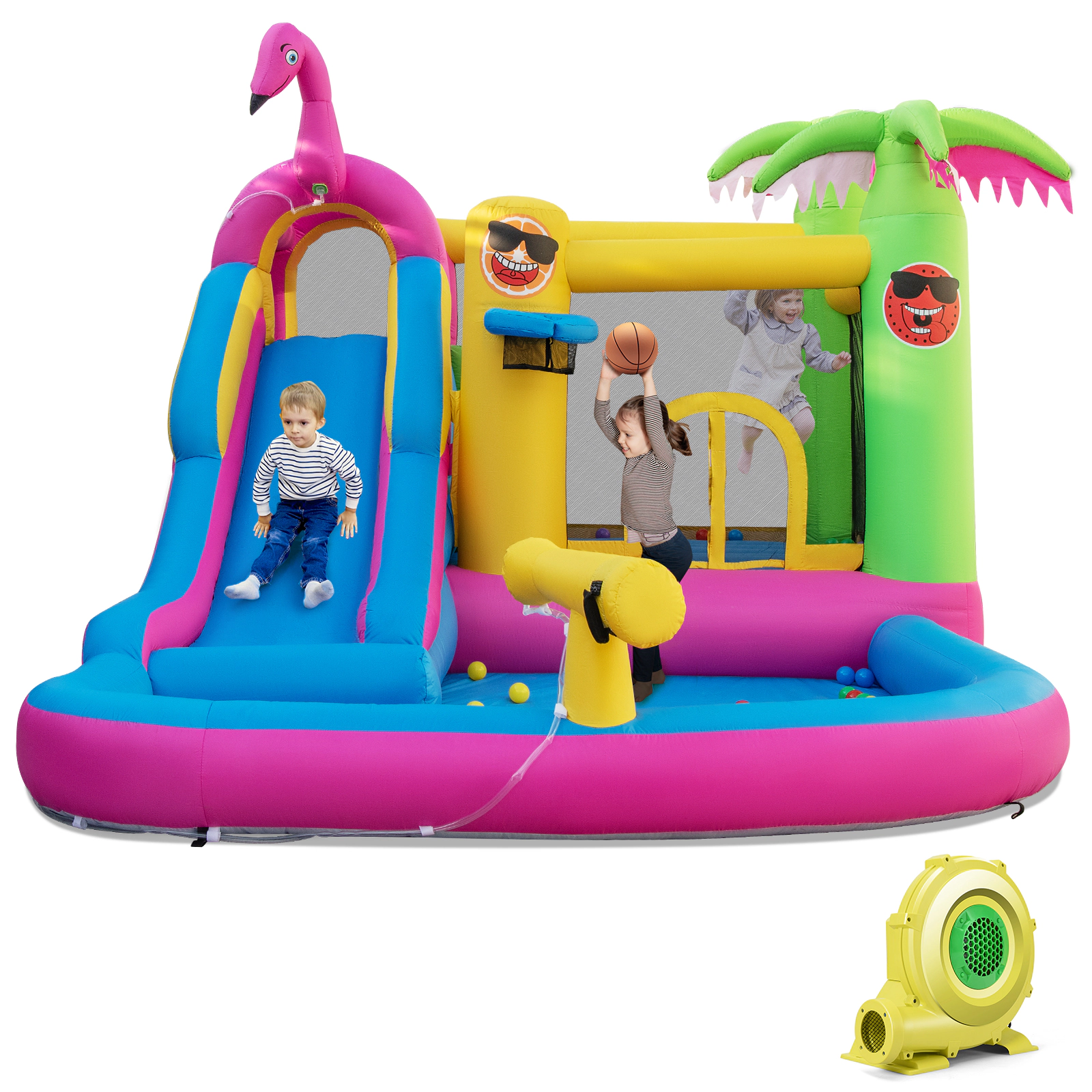 SUGIFT Kids Multicolor Water Slide Bounce Castle with Splash Pool and 735W Blower 15-ft W 300-lb Total Capacity