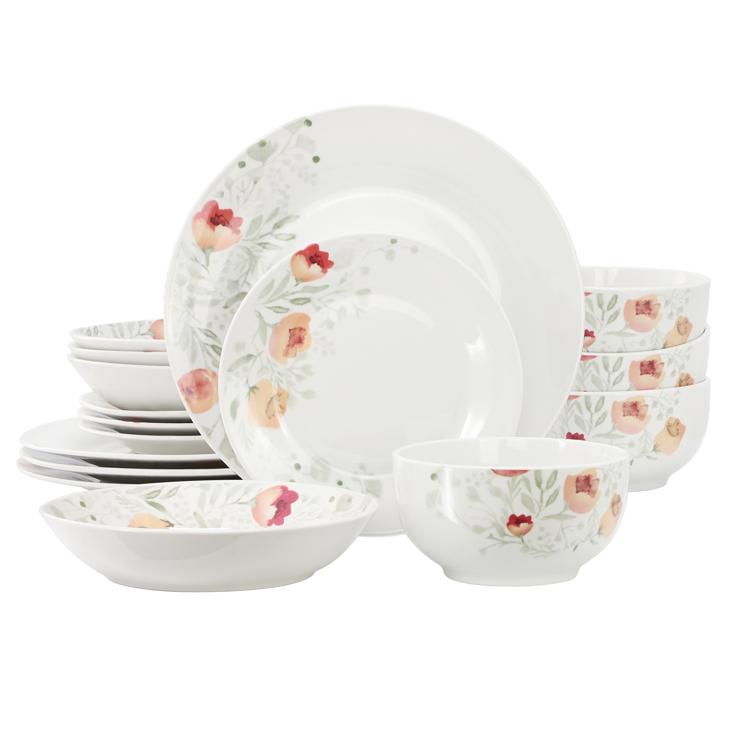 Elama Poppy Piece Porcelain Double Bowl Dinnerware Set