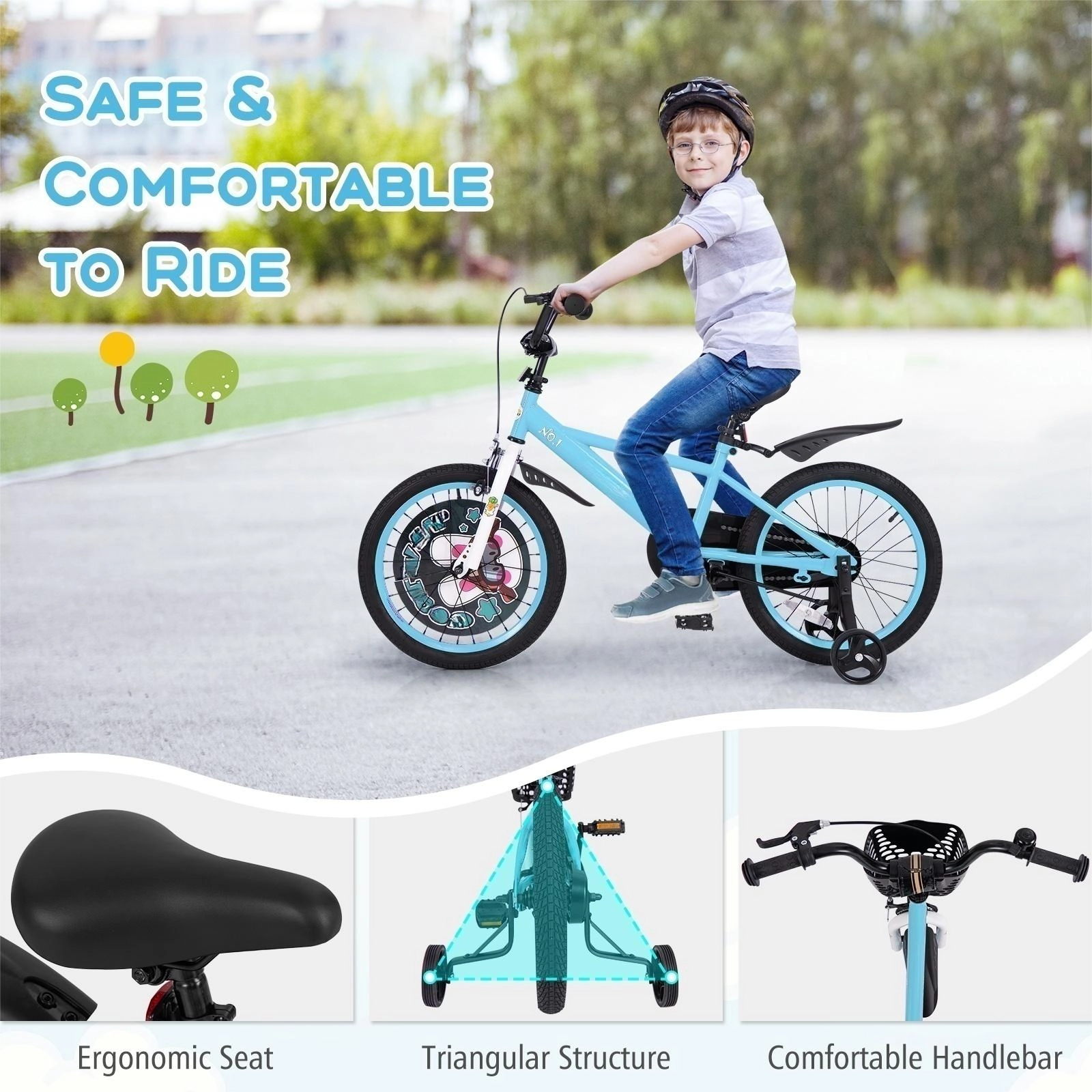 SUGIFT Kids Bicycle with Handbrake, Coaster Brake and Training Wheels 132-lb Capacity Ages 4-8 Blue