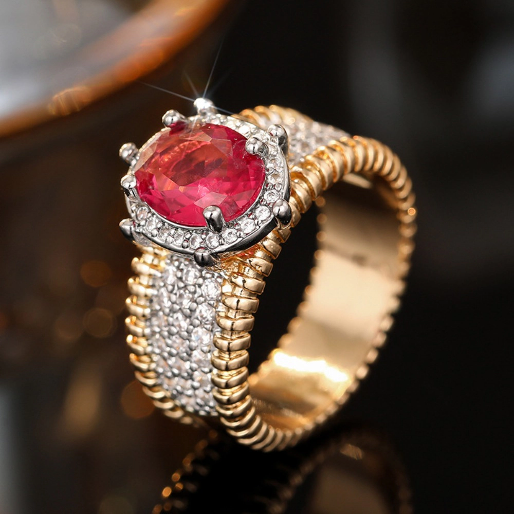 Women Vintage Two Tone Zirconia Halo Wide Ring