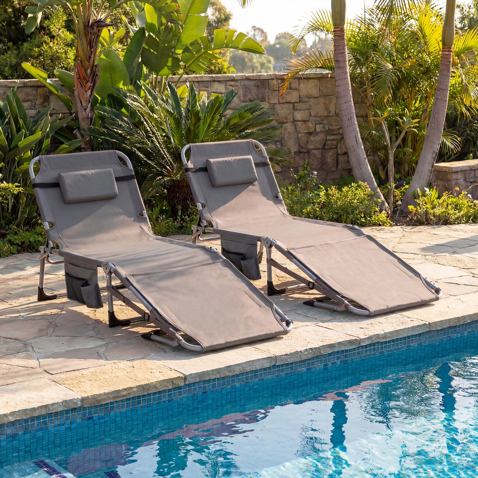 SUGIFT Portable Sun Lounge Chair, U-Shaped Face Opening, 4-Position Reclining Backrest, Gray