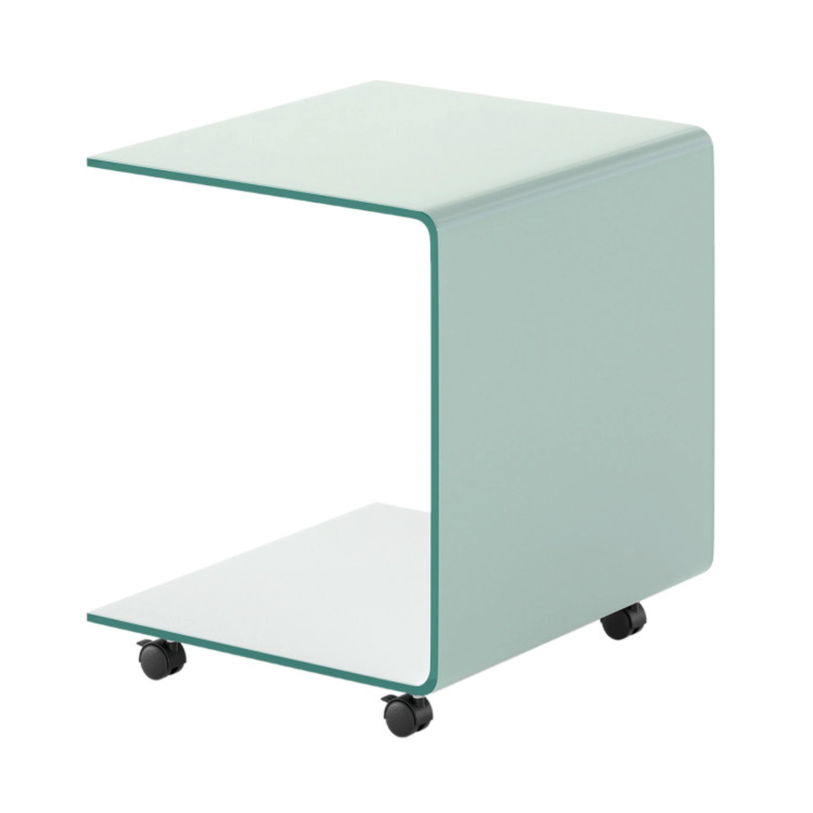SUGIFT 2-Tier Tempered Glass Rolling Side Table, 4 Lockable Casters, 66-lb Shelves