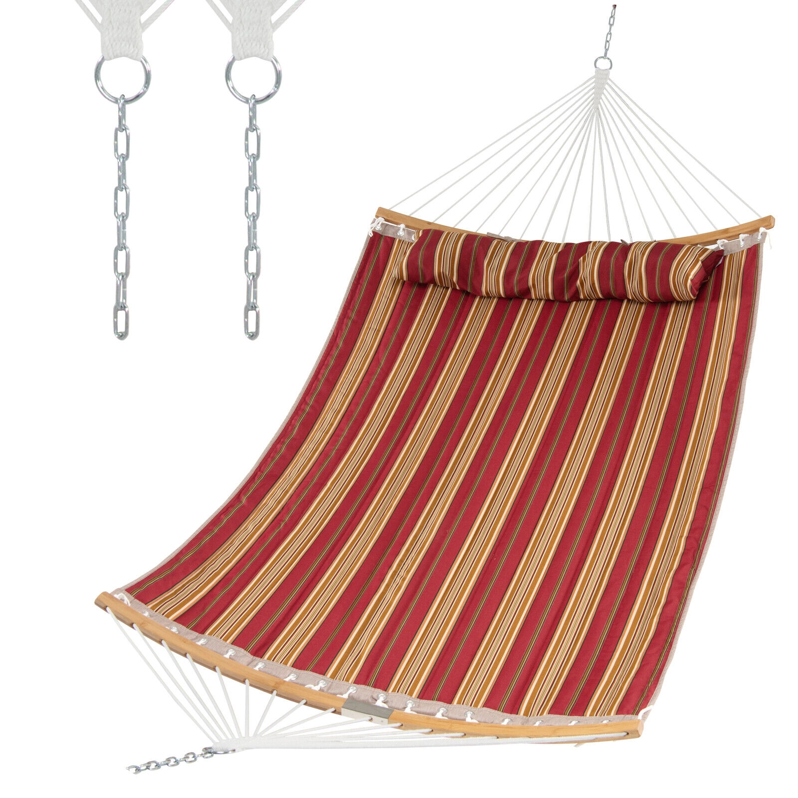SUGIFT Fade-Resistant Polyester Hammock Detachable Pillow 132 x 55.5-in Bed 330-lb Capacity Red and White Stripe