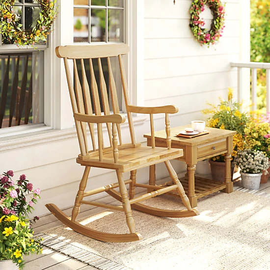 Hivvago Rocking Chair With Solid Wooden Frame For Garden And Patio