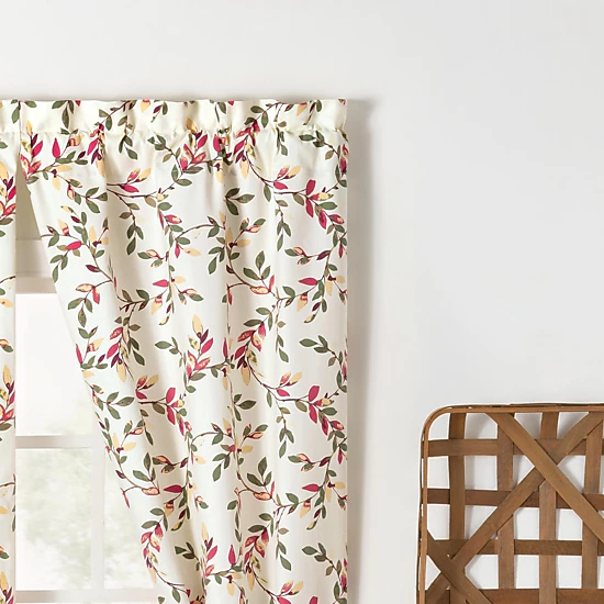 Ellis Vintage Stylish Medium Scale Printed Vine Pattern 1.5" Rod Pocket Tailored Pair for Windows and Ties 56"x84" Pecan