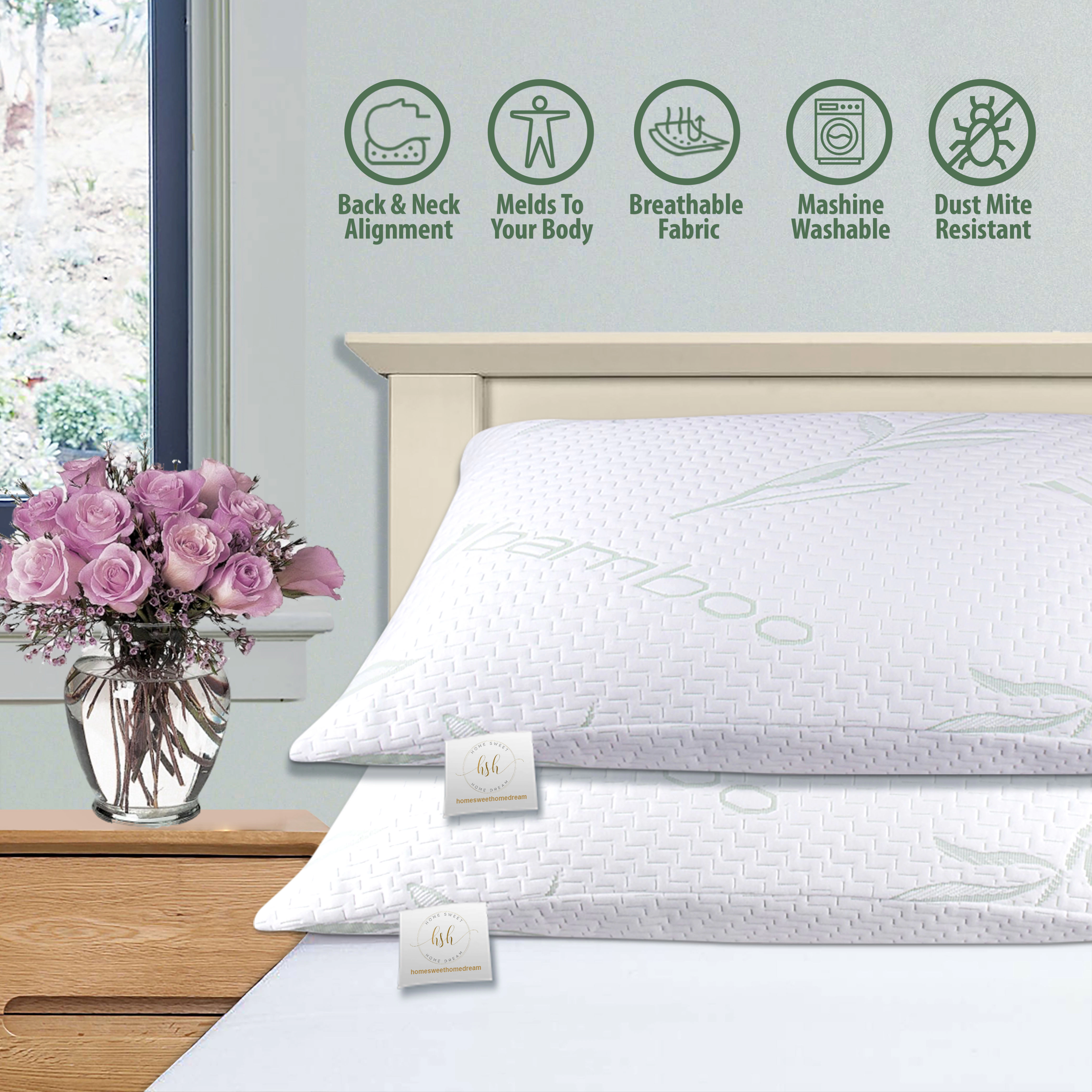 HSH Dream 2-Pack Memory Foam Pillows – Shredded Foam Cooling Viscose Medium Comfort Pillows