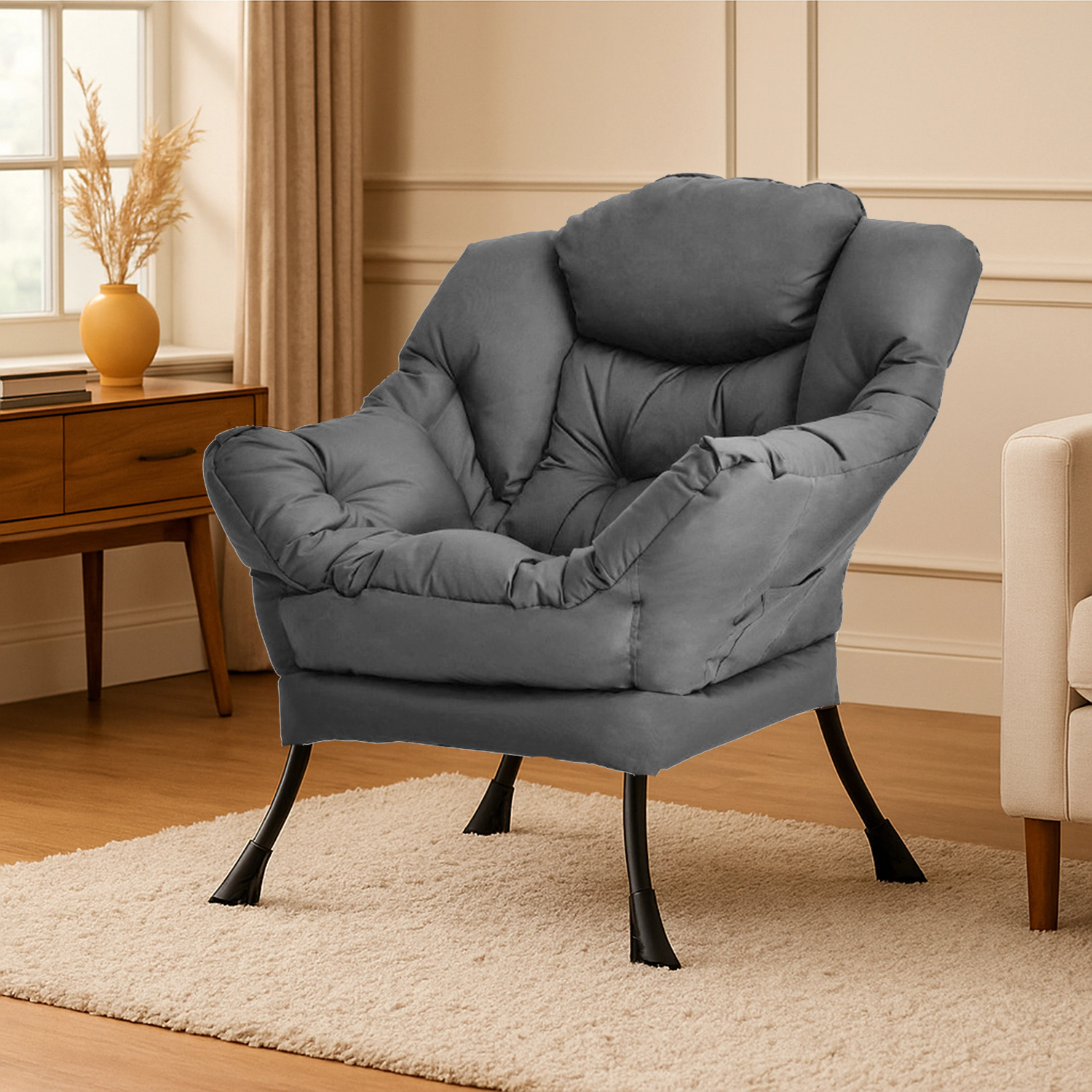 Hivvago Soft Fabric Lounge Chair with Sturdy Metal Frame and Pocket