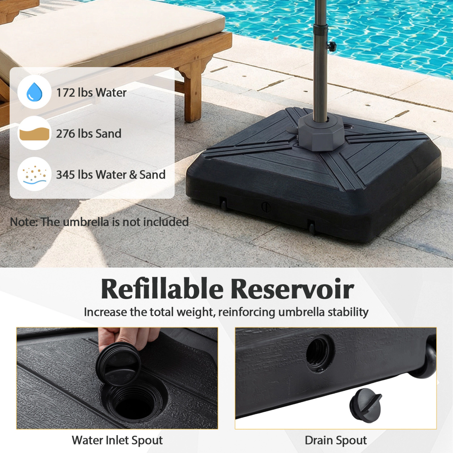 SlickBlue Outdoor Cantilever Umbrella Base with Wheels Water Sand Fillable Patio Stand 32 Inch