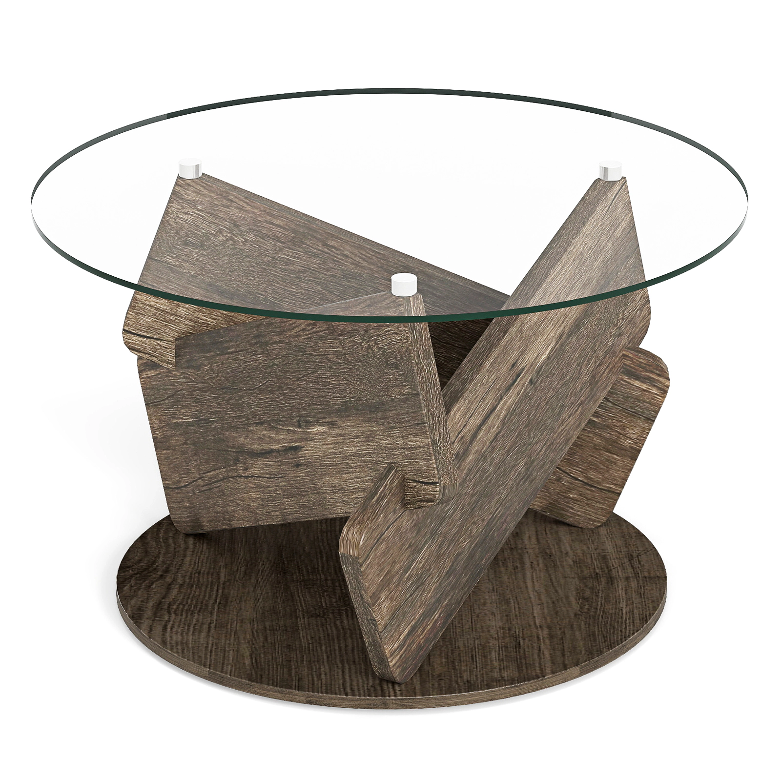 SUGIFT 32-in Round 200-lb Capacity Modern Grey Coffee Table with Scratch-Resistant Tempered Glass Top