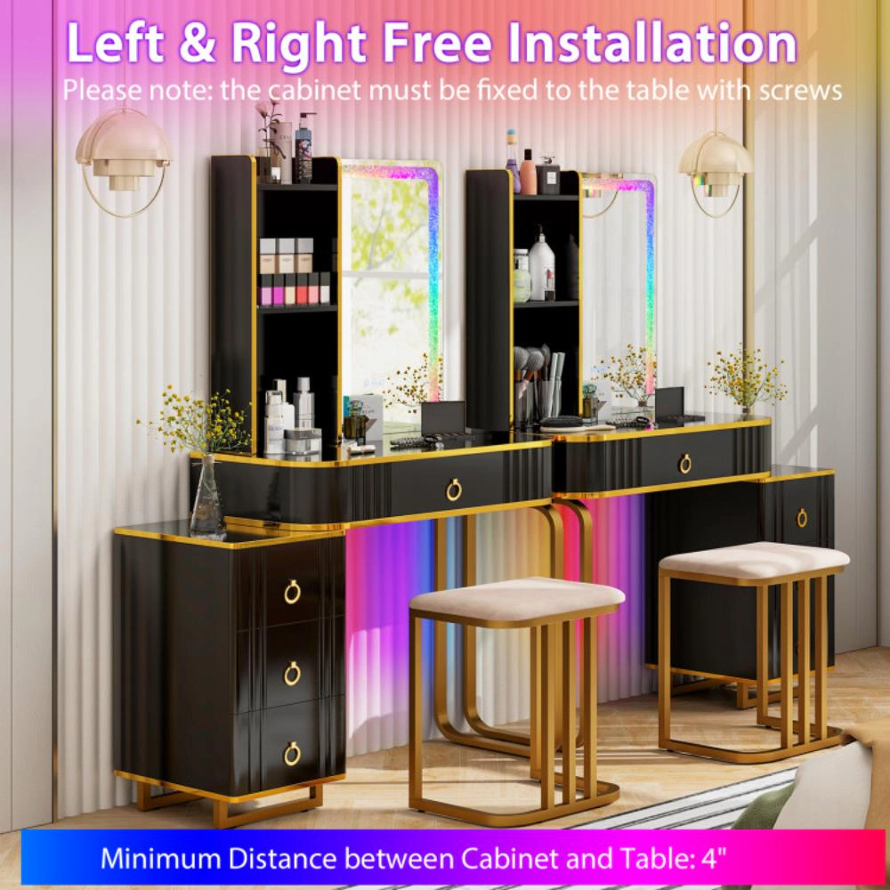 Hivvago Vanity Table Set With Rgb Led Lights And Wireless Charging Station