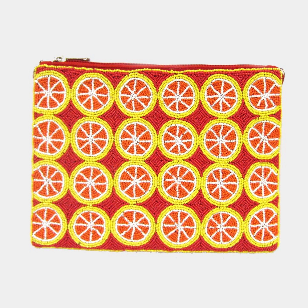 FASHNZFAB Seed Beaded Orange Clutch / Crossbody Bag