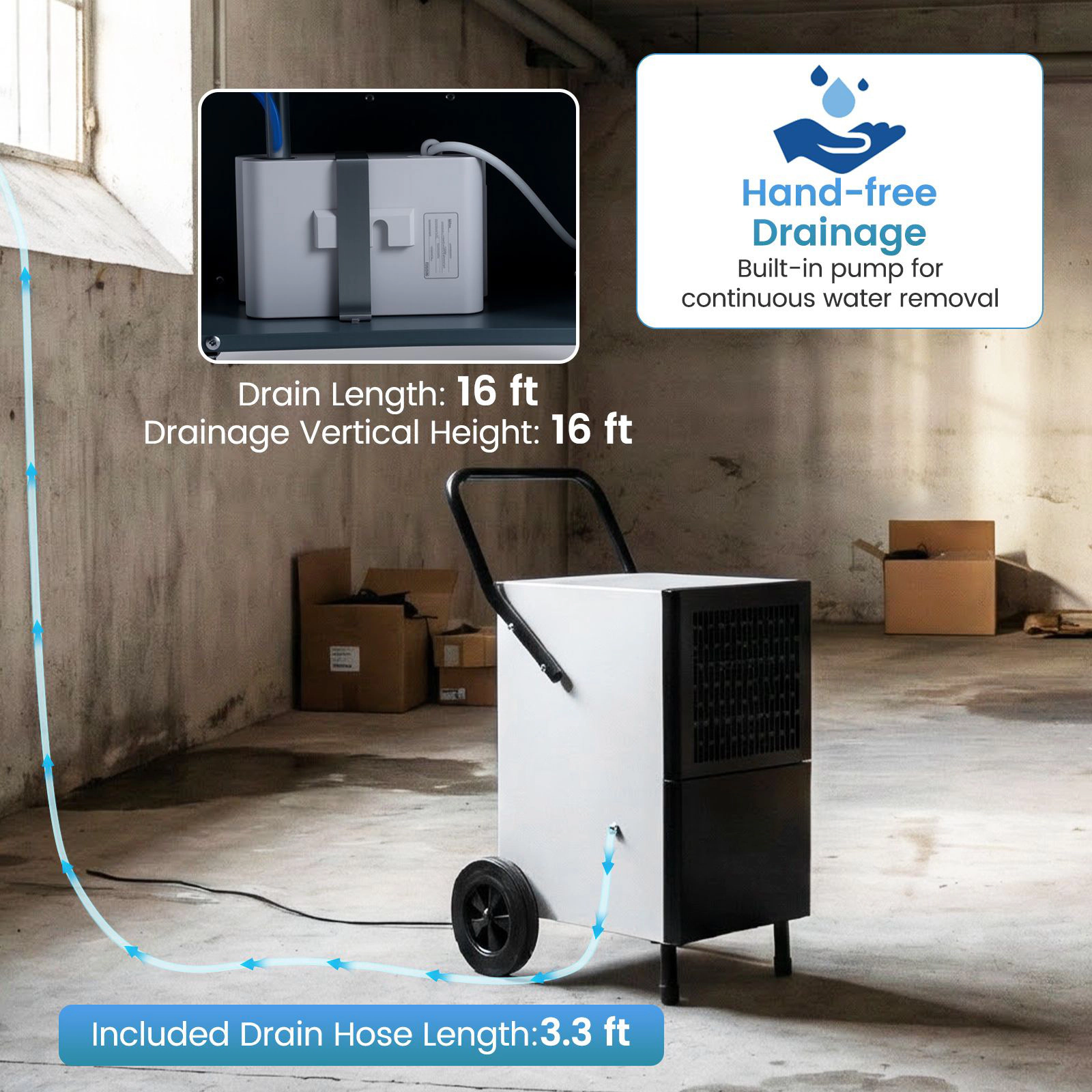 SlickBlue Large Space Dehumidifier, 189 Pints/Day, 41-95°F Operation