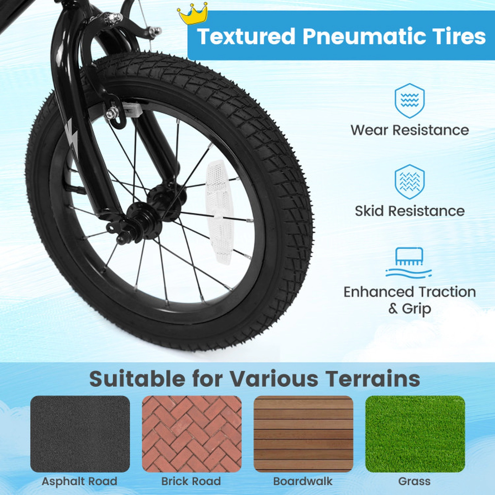 SUGIFT 14-Inch Kids Bike with Detachable Training Wheels 110-lb Capacity Ages 3-5 Years Black