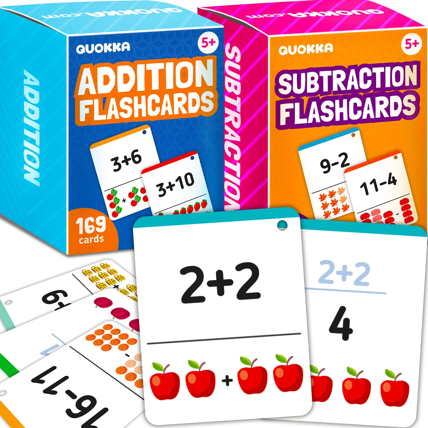 QUOKKA Math Flash Cards for Kids Ages 4-8 - Addition, Subtraction, Multiplication & Division Learning Set