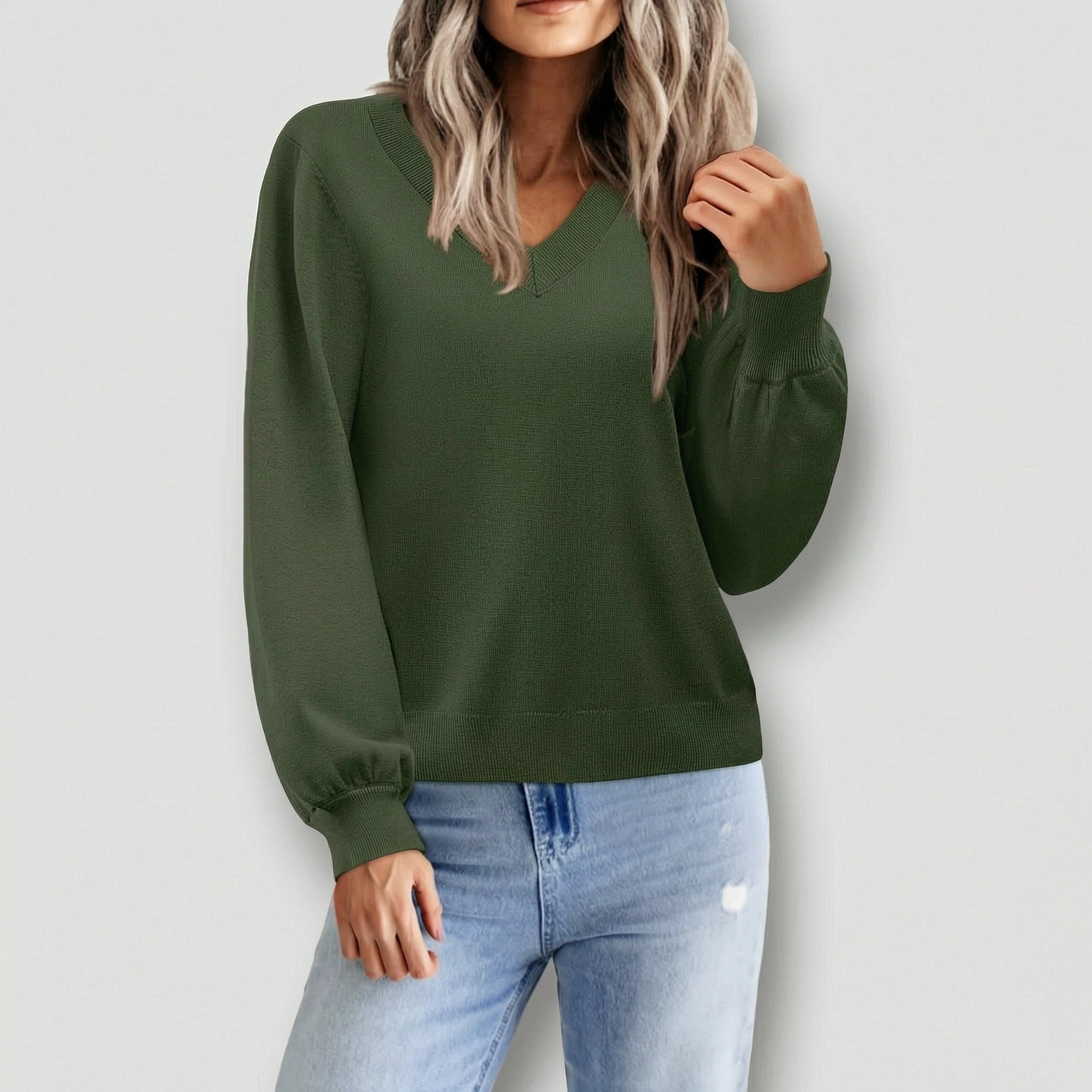 Zeagoo Women's Long Sleeve V-Neck Crop Knit Sweater