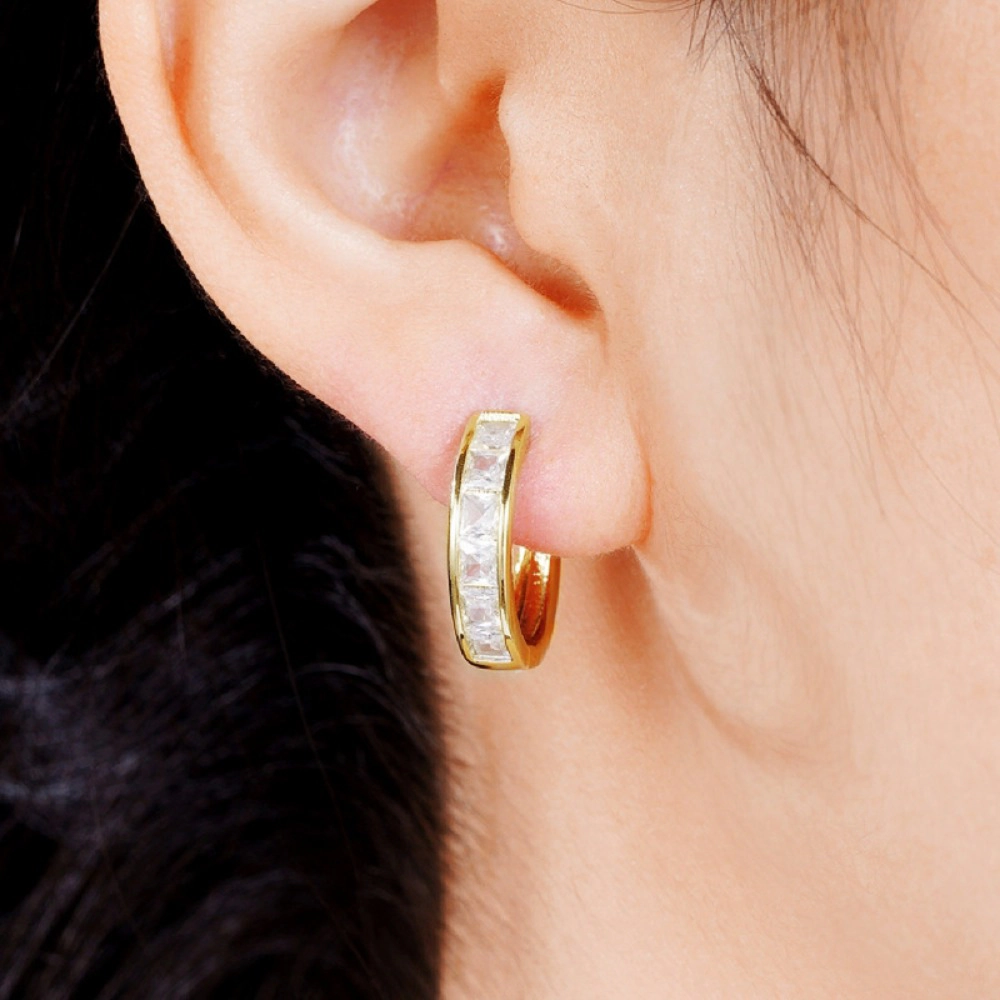 Fashion Princess Square Cubic Zirconia Hoop Earrings for Women