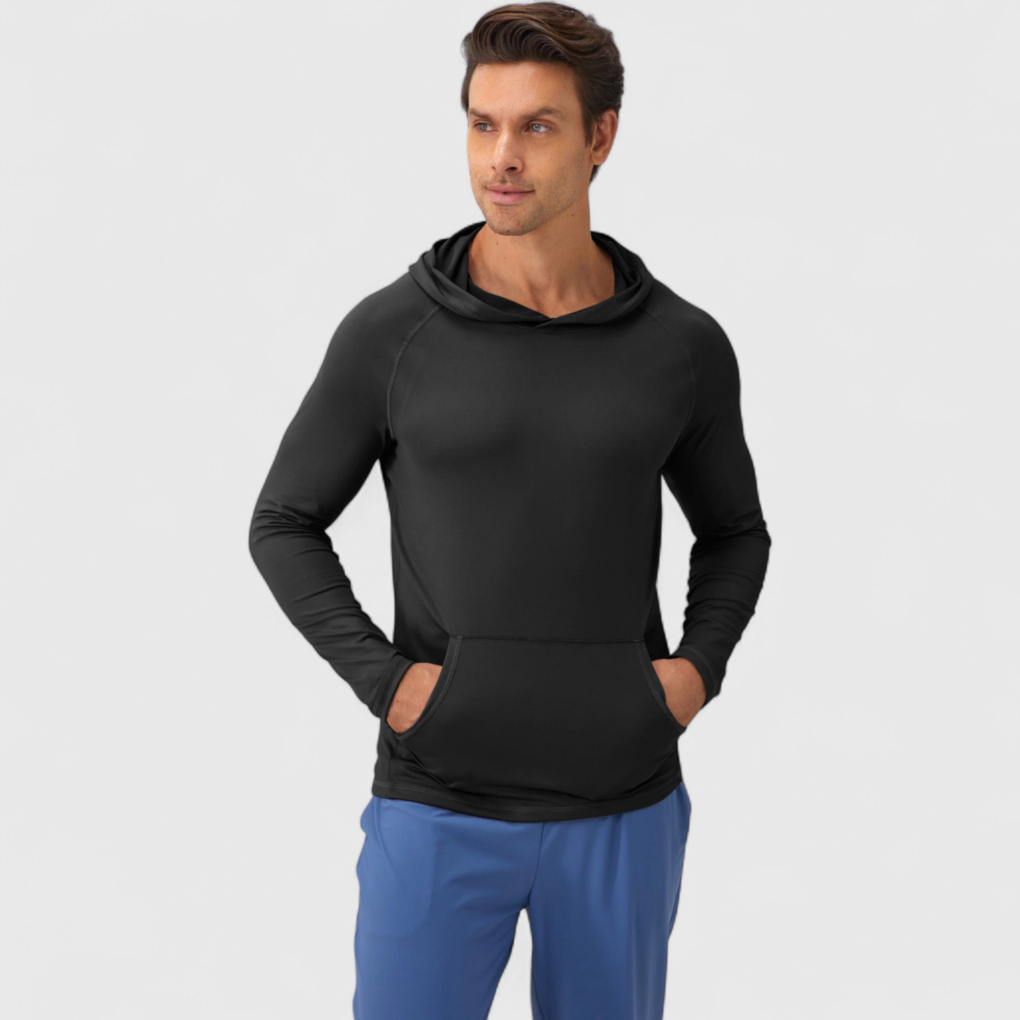 Anna-Kaci Men's Long Sleeve Pullover Hoodie with Front Kangaroo Pocket and Athletic Fit