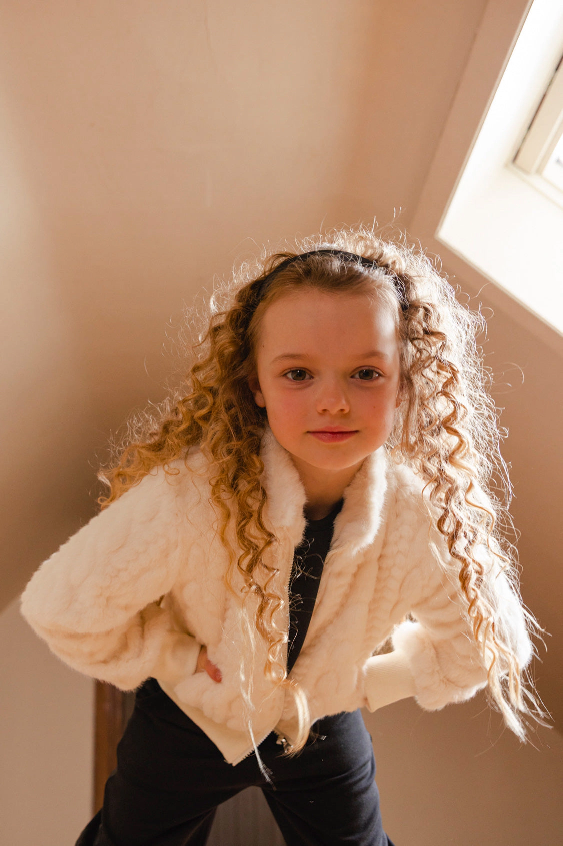 Deux par Girls Cable-Texture Faux Fur Jacquard Bomber Jacket