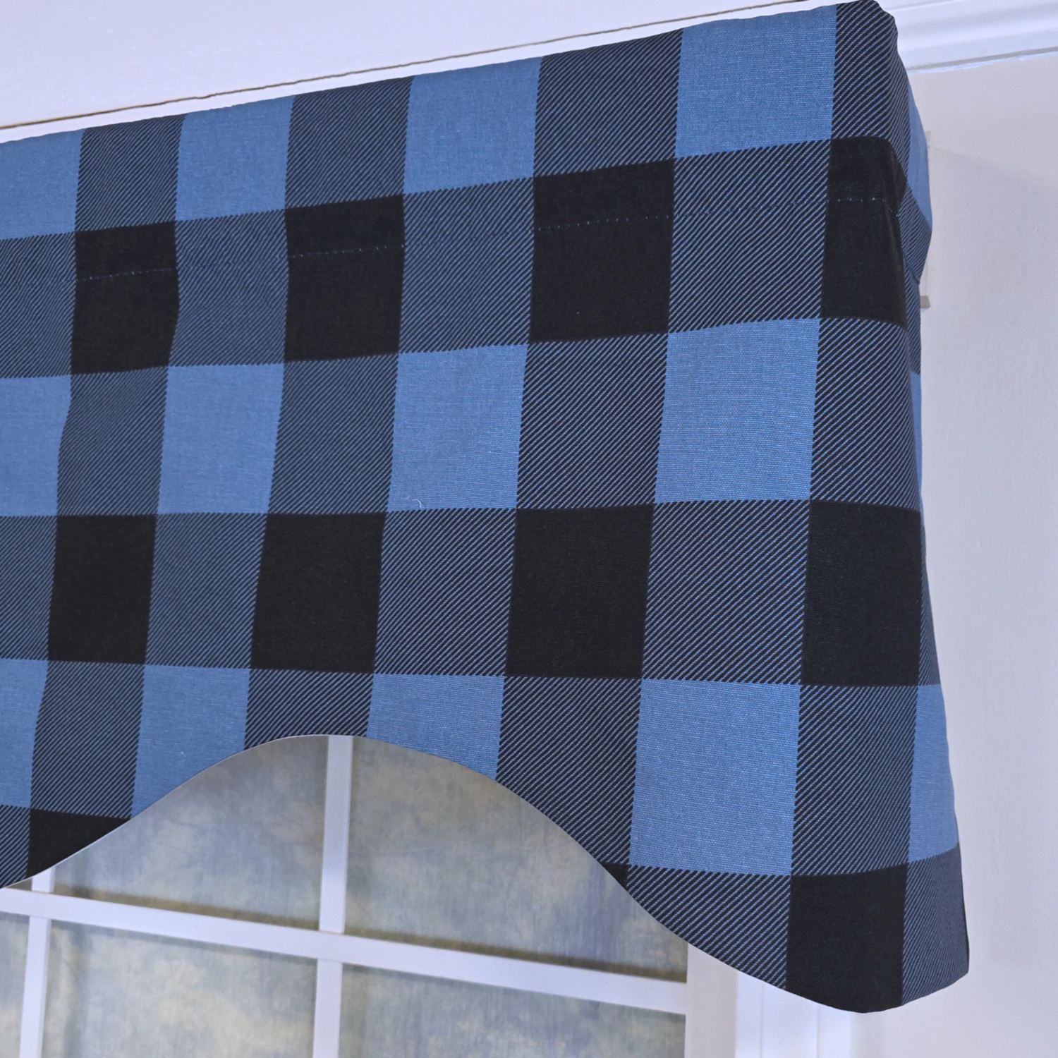 RLF Home 100% Cotton Barnyard Check  Cornice  Fully lined Windows Rod Pocket Valance 50" x 17"  Blue