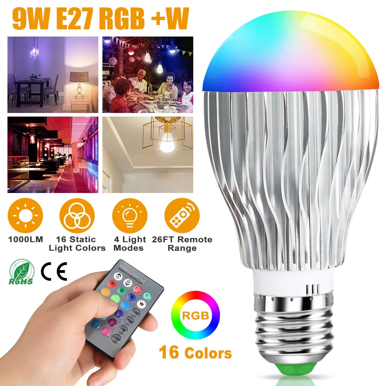 GBruno 9W LED Light Bulb With Remote Control